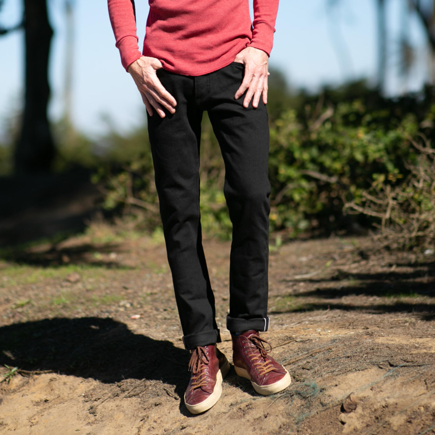 gustin #496 4 way stretch selvedge - black x black