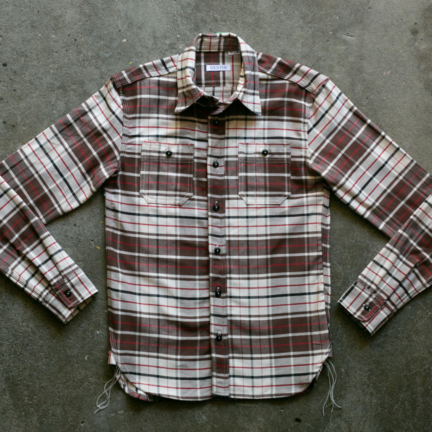 gustin #59 retro selvedge plaid workshirt - brown