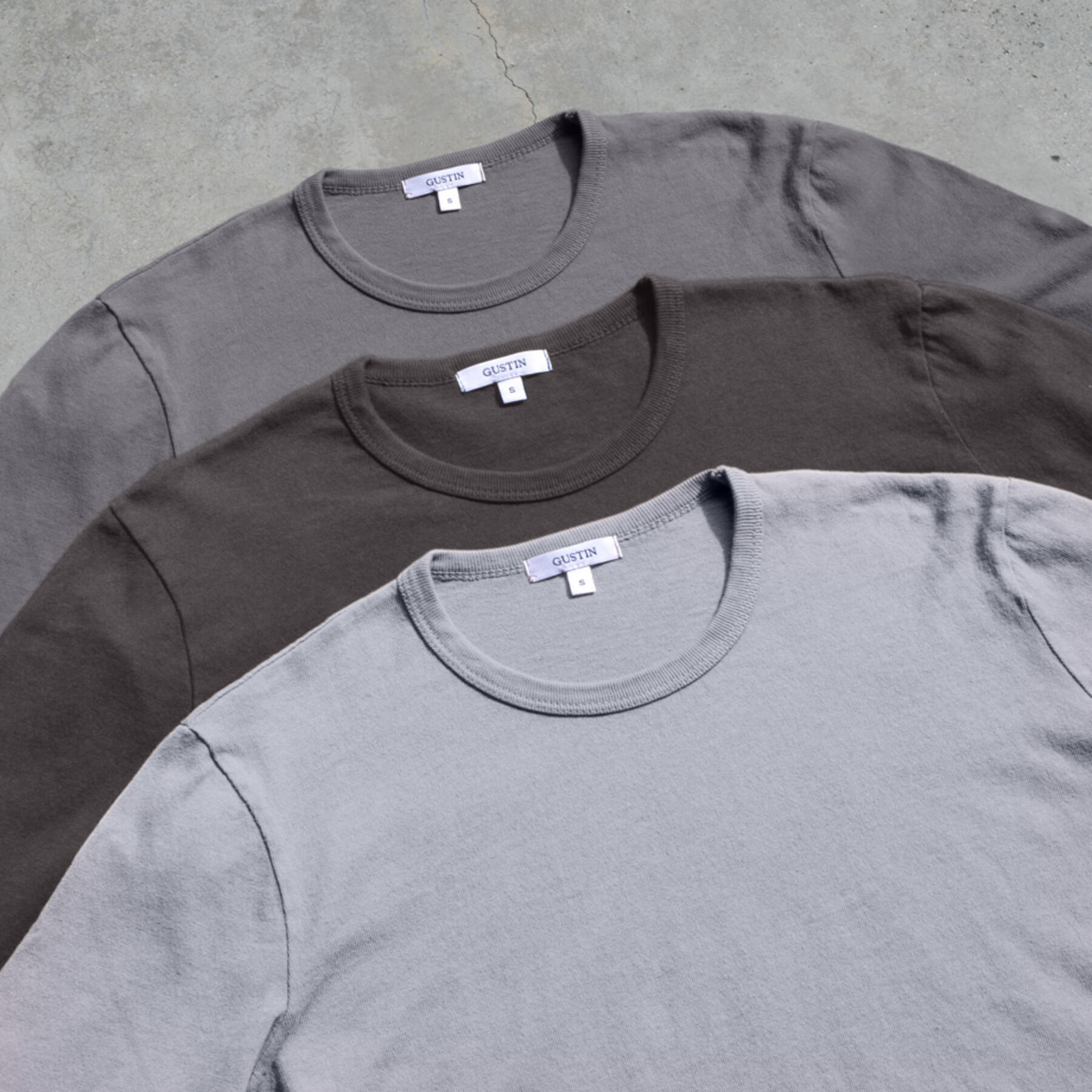 gustin long sleeve heavyweight t-shirt greys 3 pack