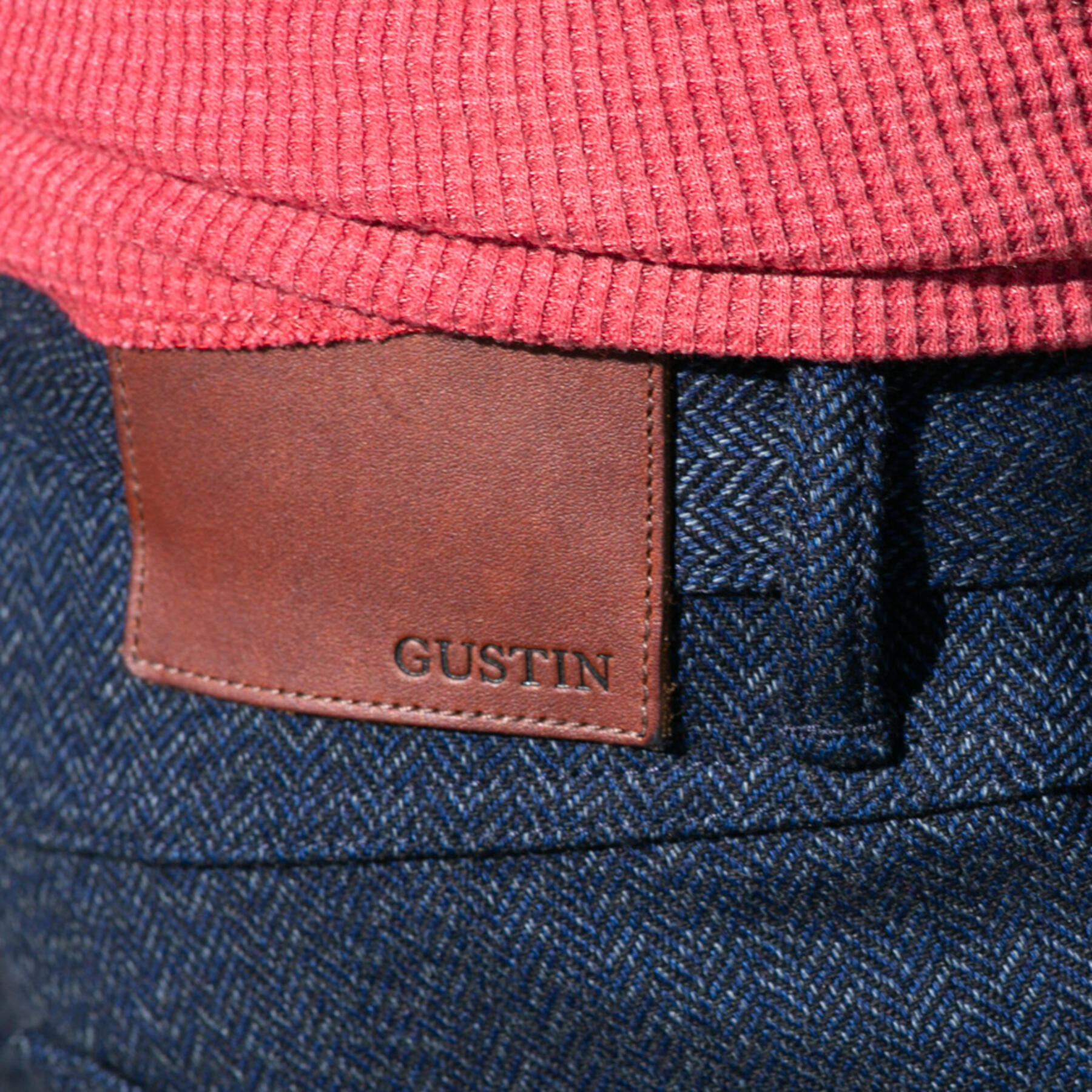 gustin #65 indigo wool herringbone 5 pocket - dark heather indigo
