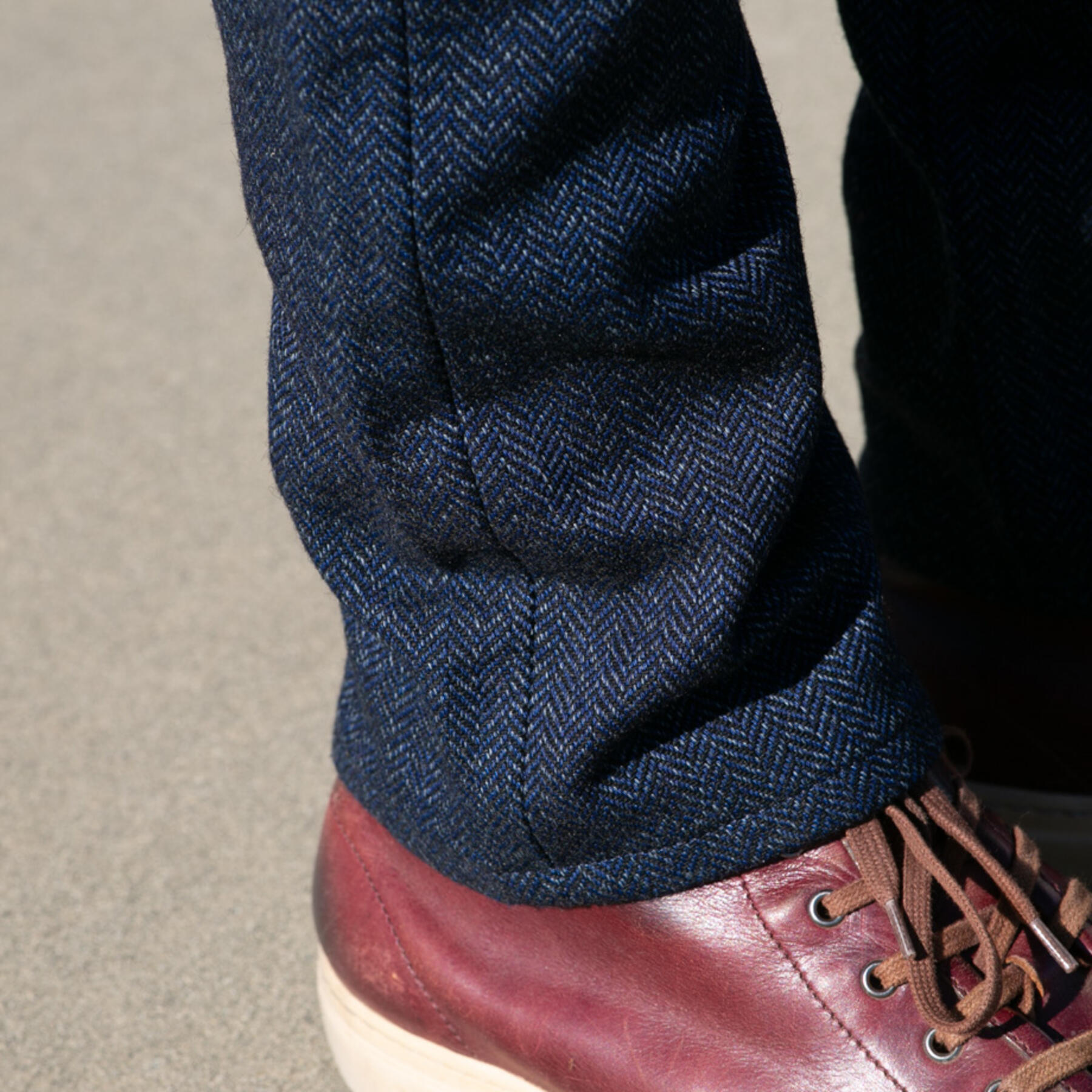 gustin #65 indigo wool herringbone 5 pocket - dark heather indigo