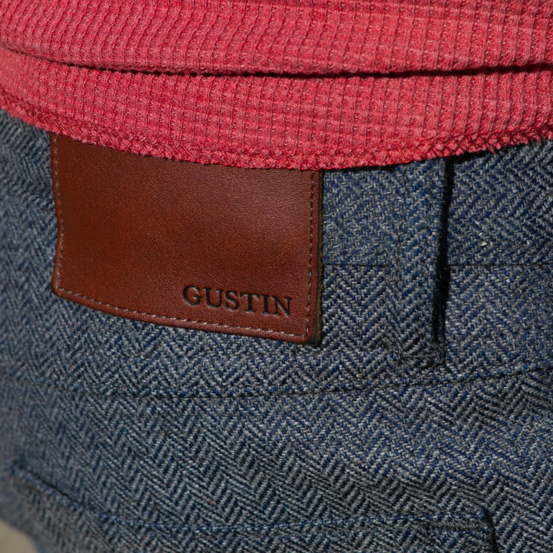 gustin #64 indigo wool herringbone 5 pocket - postal blue