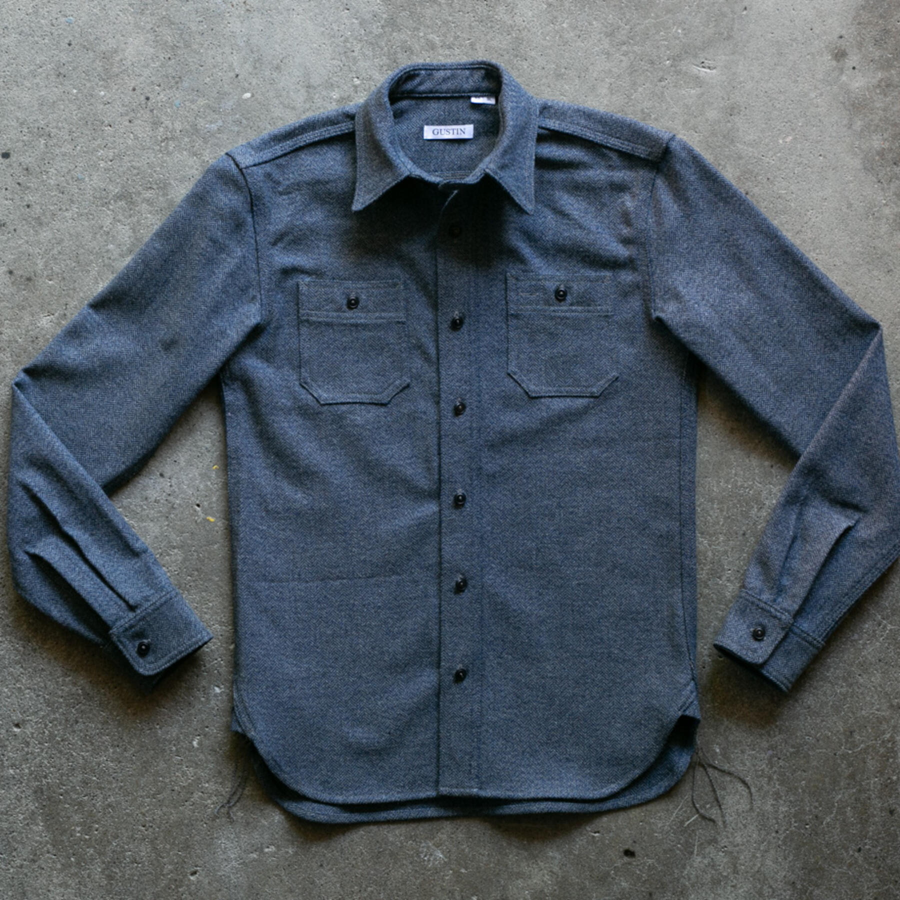 gustin #62 postal blue indigo wool herringbone workshirt