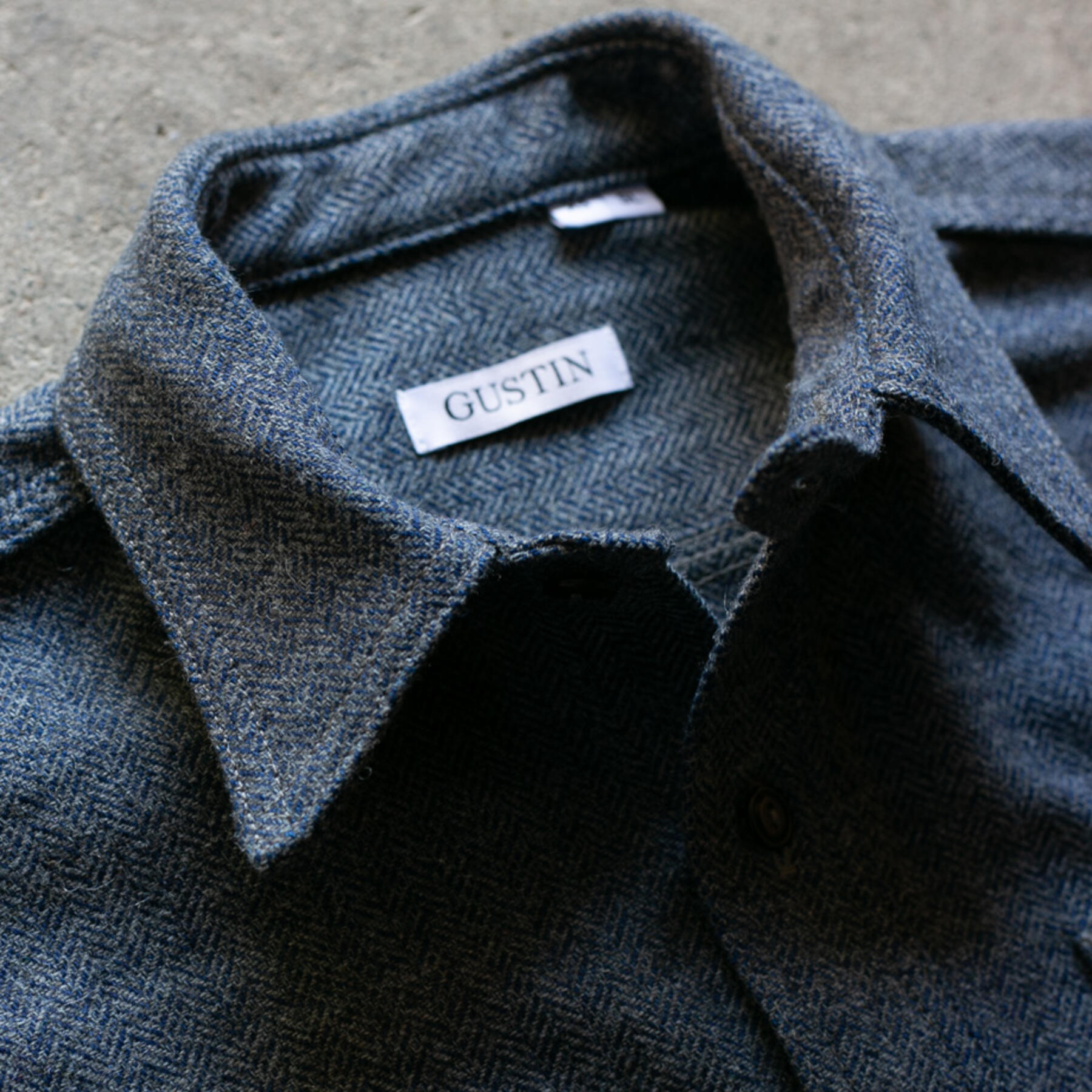 gustin #62 postal blue indigo wool herringbone workshirt