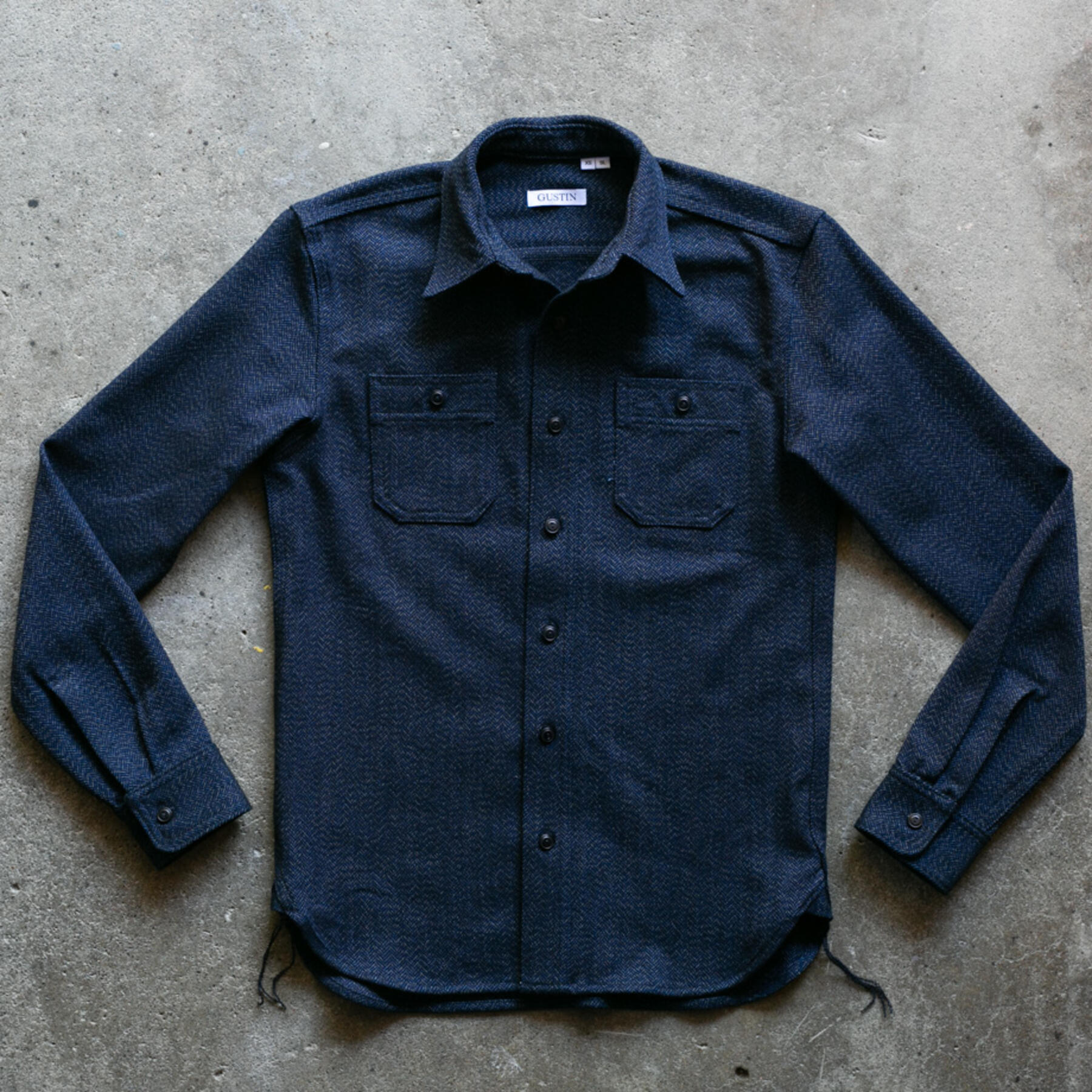 gustin #61 dark heather indigo wool herringbone workshirt