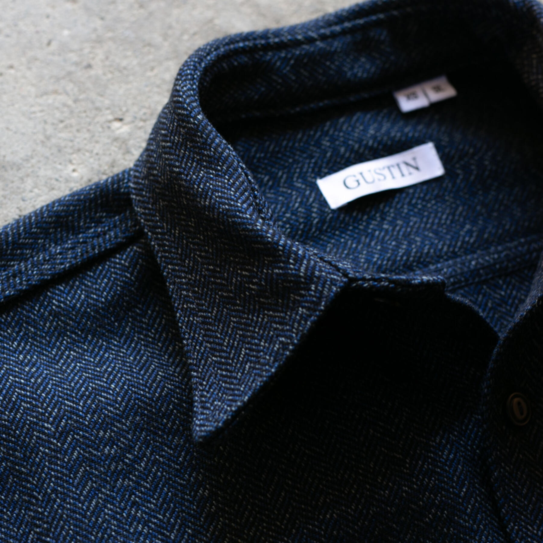 gustin #61 dark heather indigo wool herringbone workshirt