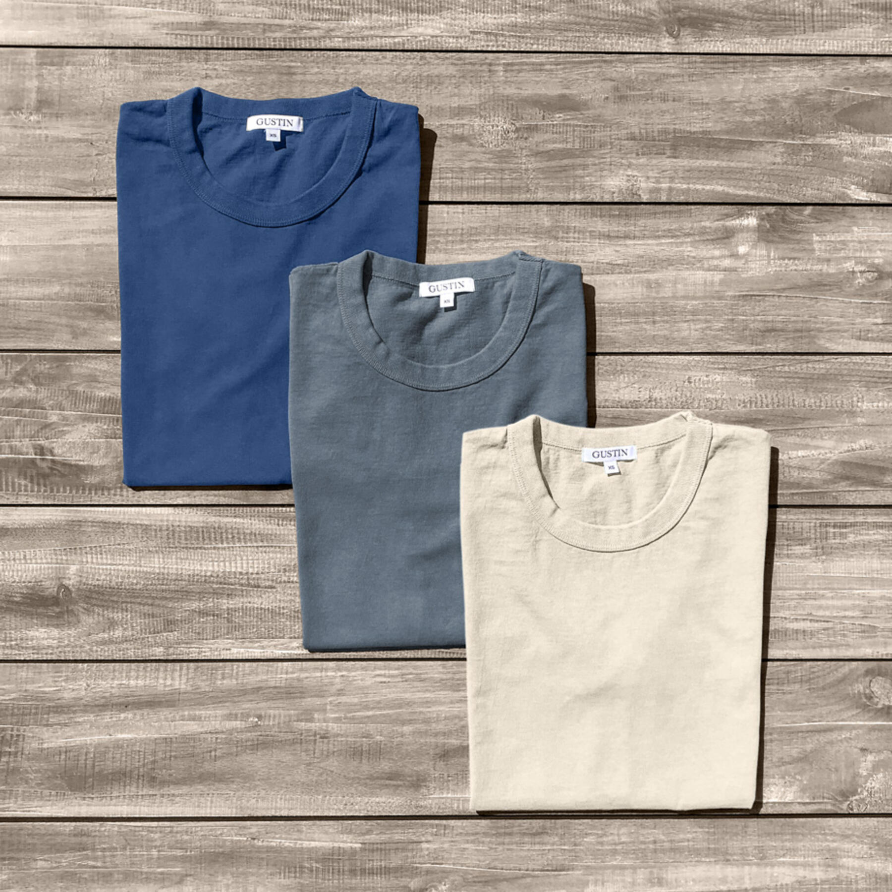 gustin heavyweight pigment dye t-shirt 3 pack (aquamarine, faded grey, ivory)
