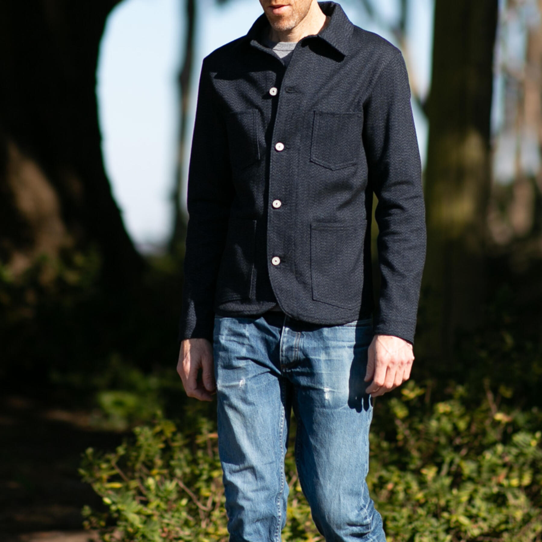 gustin #11 engineer jacket - indigo wool herringbone dark heather