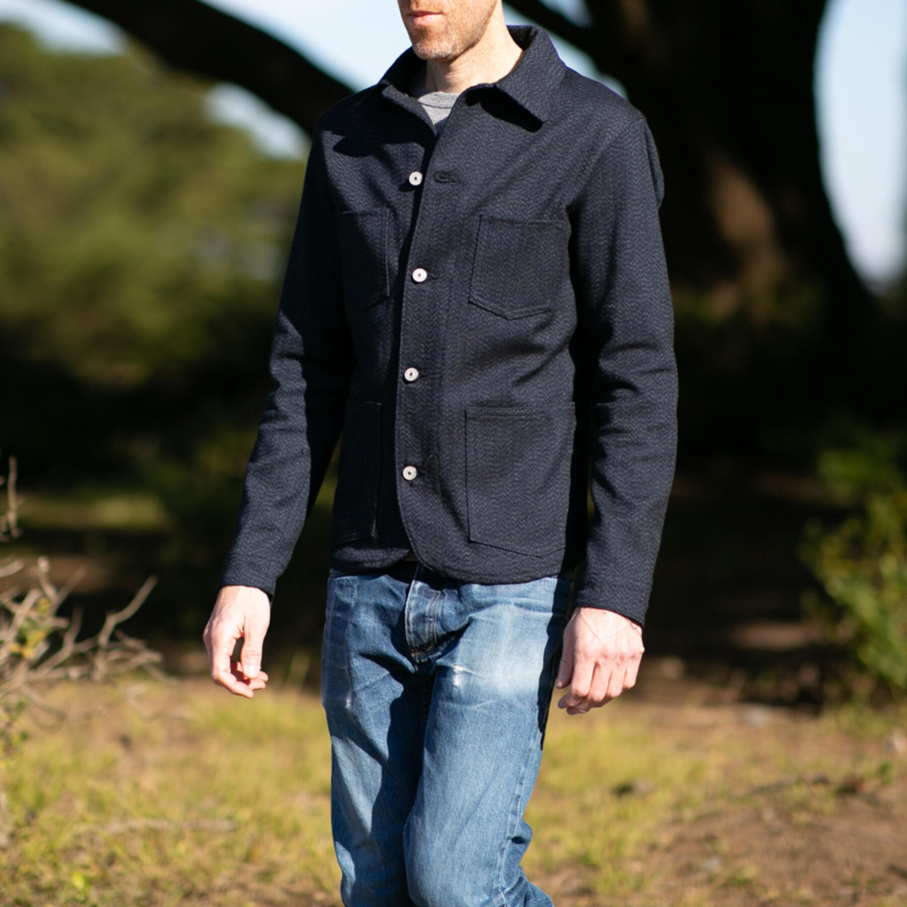 gustin #11 engineer jacket - indigo wool herringbone dark heather