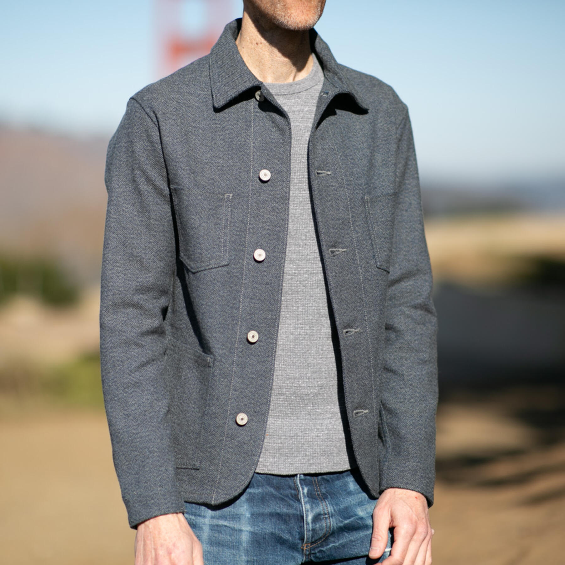 gustin #10 engineer jacket - indigo wool herringbone postal blue