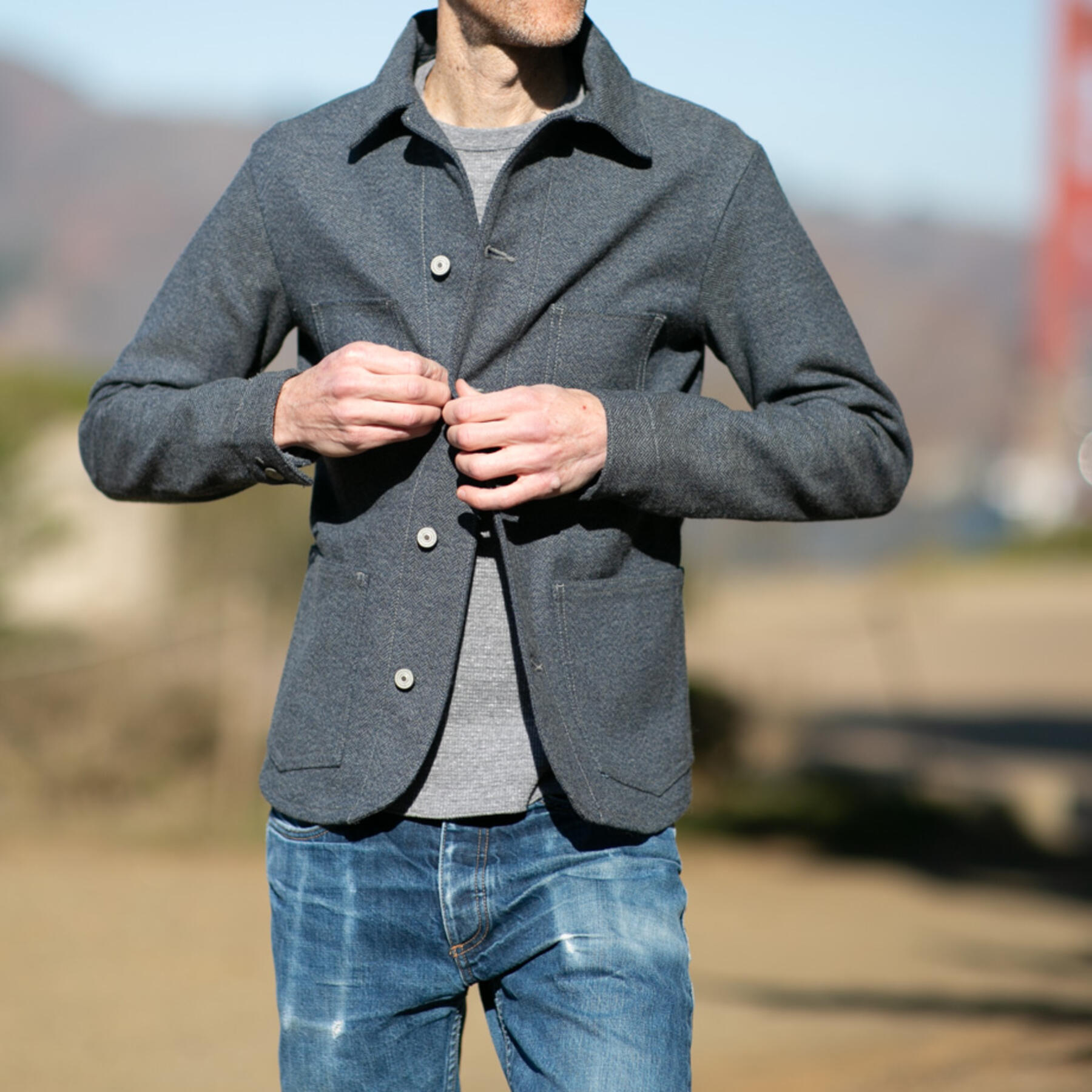 gustin #10 engineer jacket - indigo wool herringbone postal blue