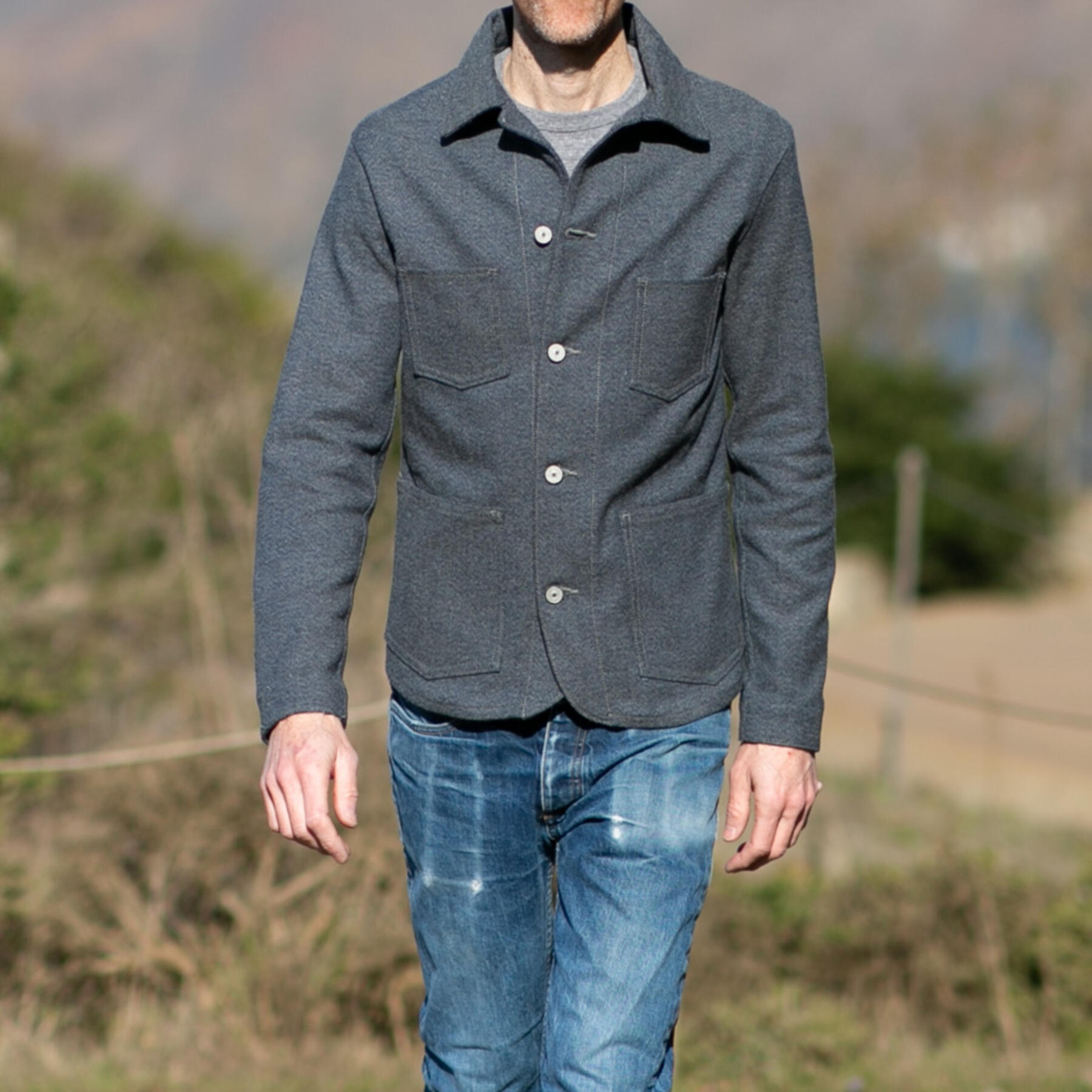 gustin #10 engineer jacket - indigo wool herringbone postal blue