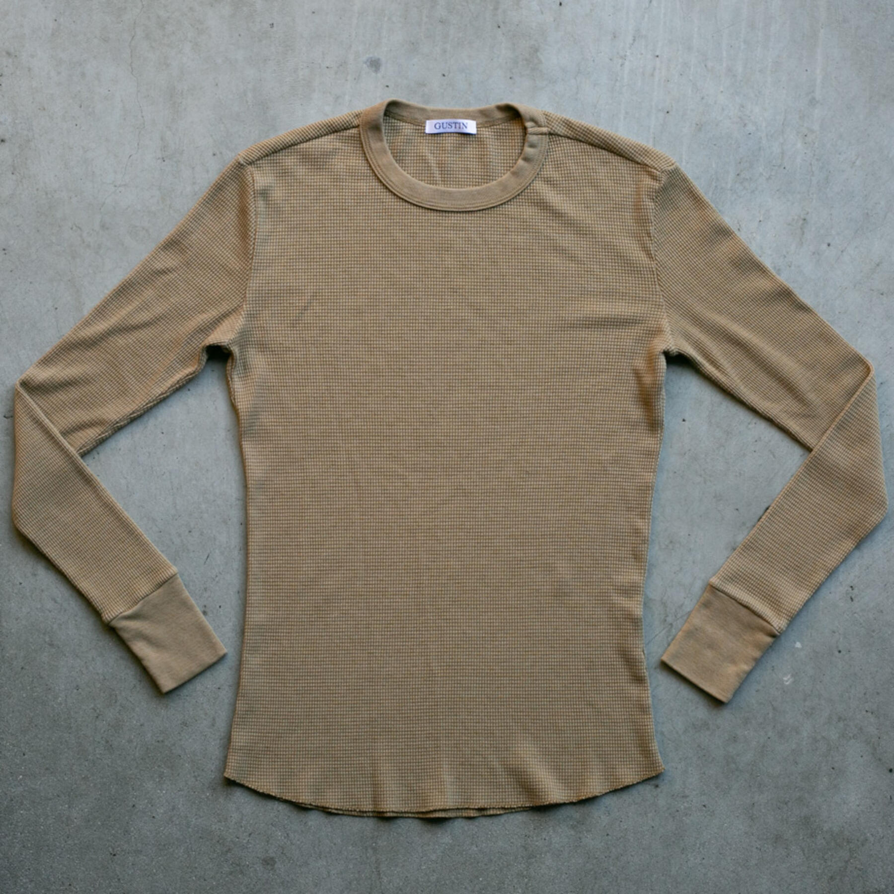 gustin waffle crewneck - gold brown