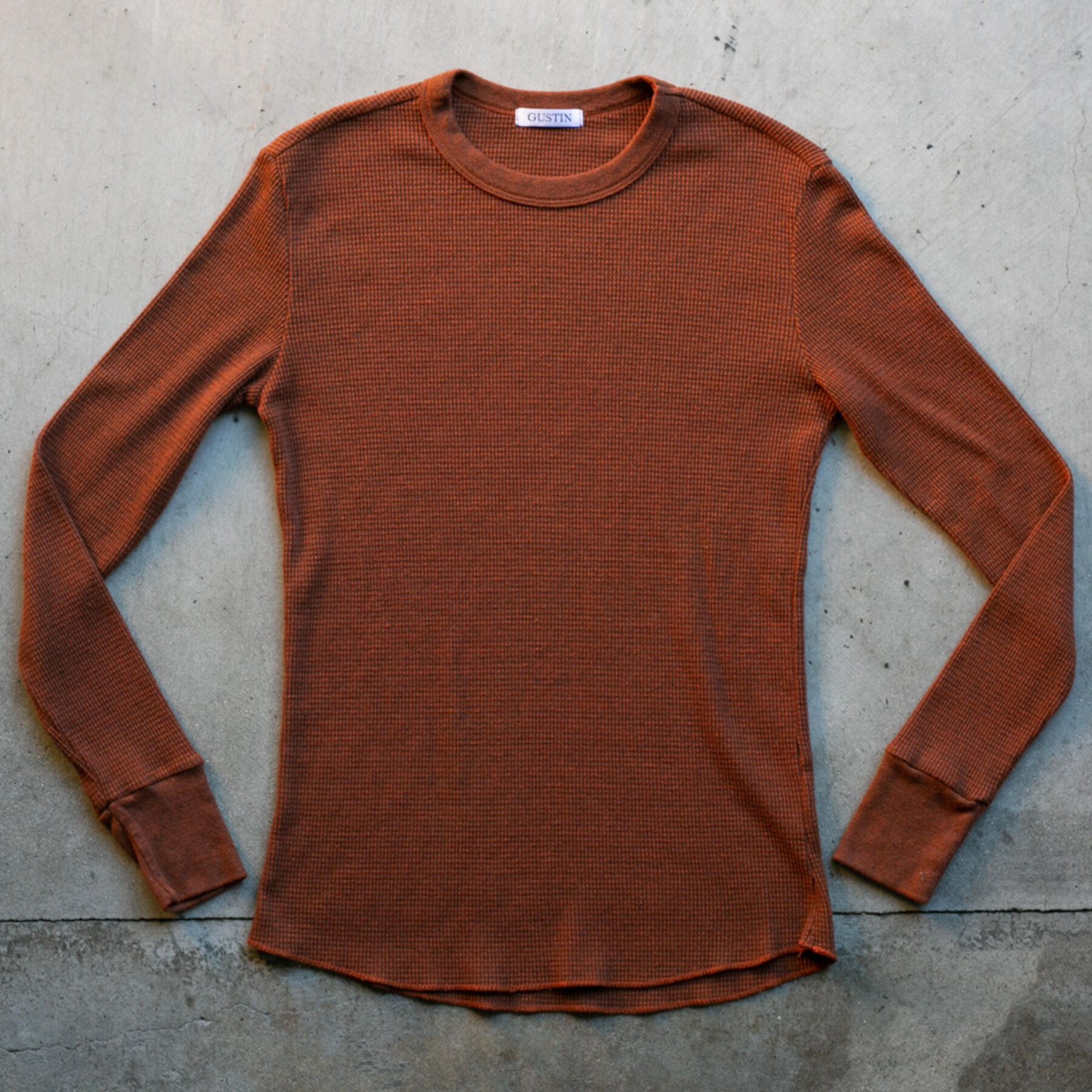 gustin waffle crewneck - burnt orange