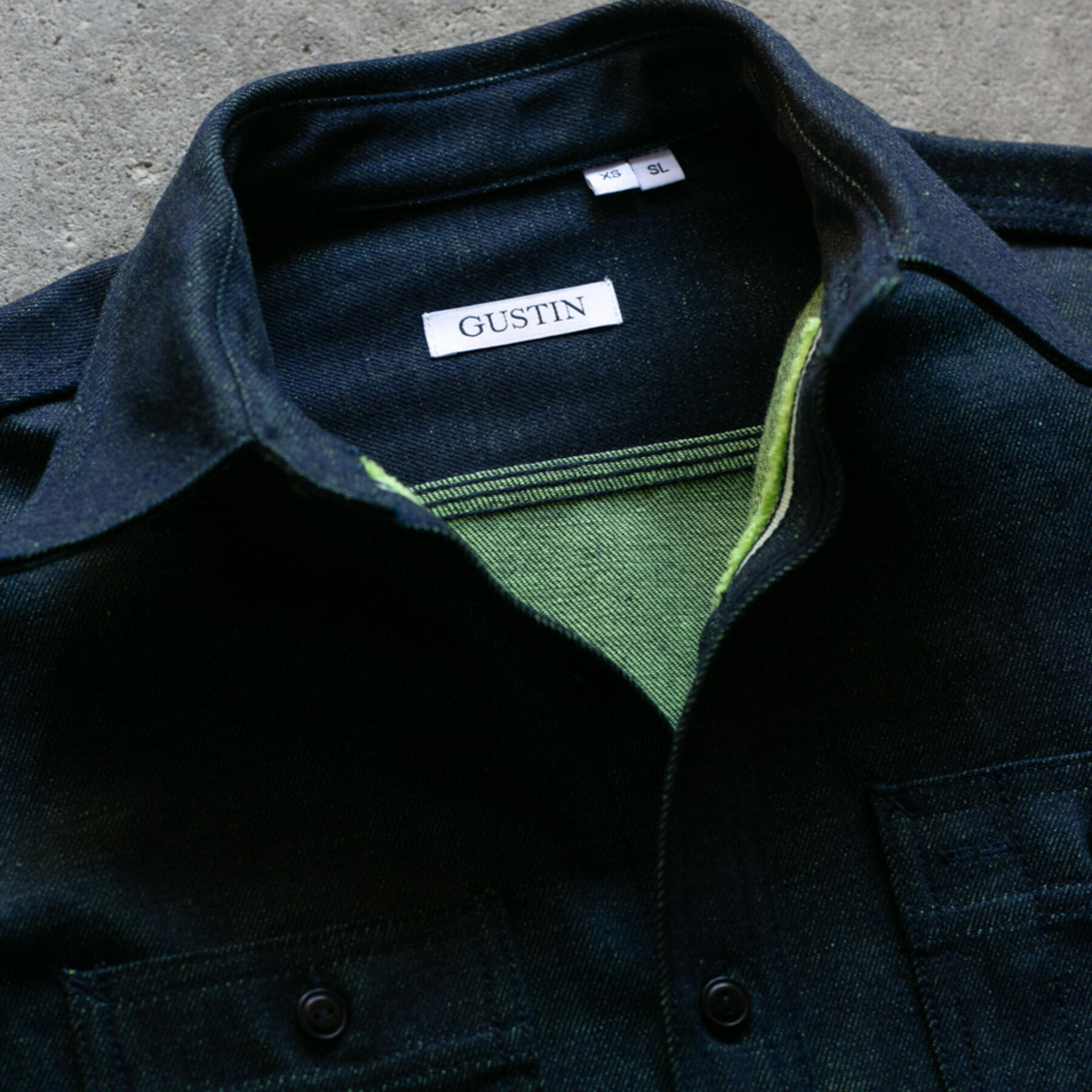 gustin #68 indigo x neon green workshirt