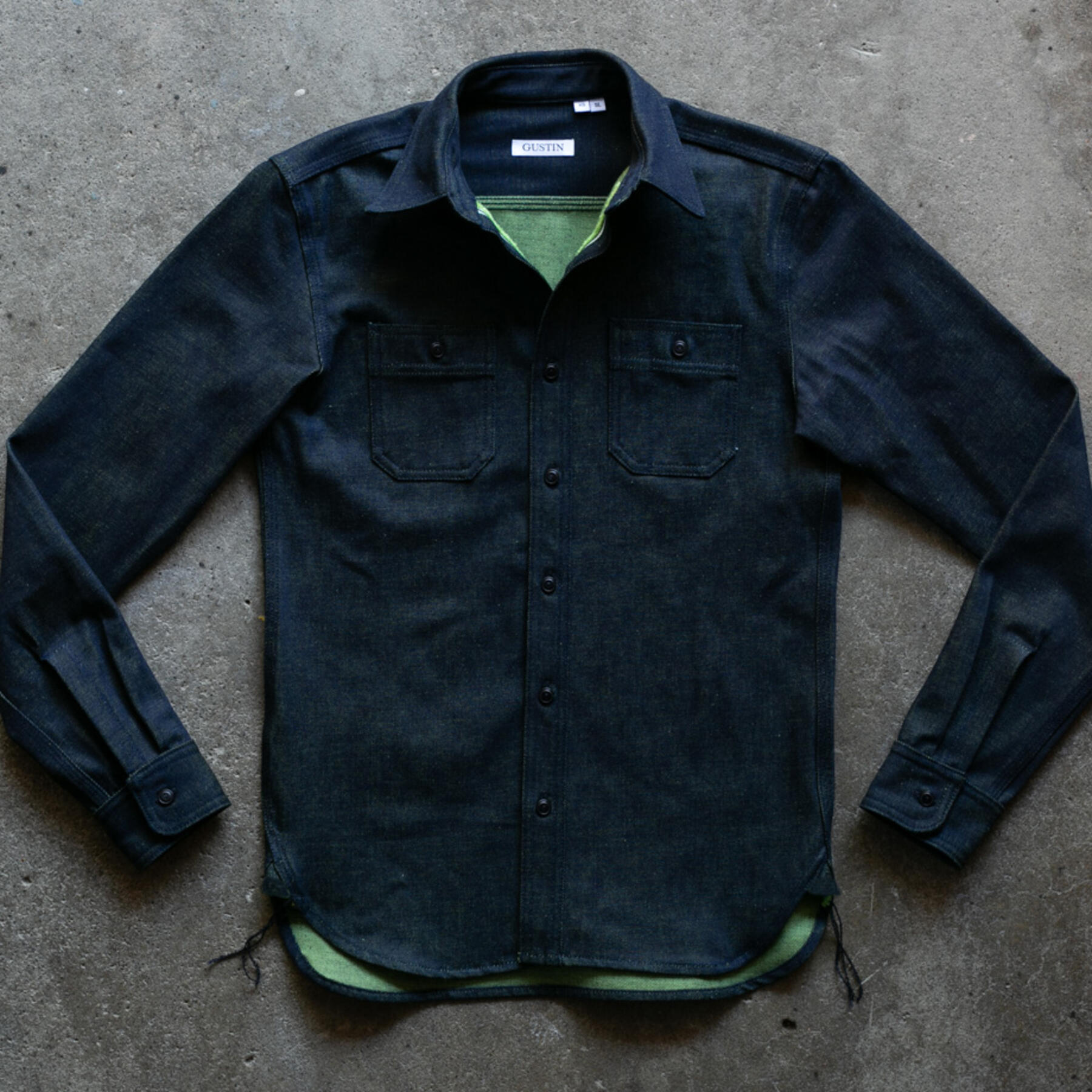 gustin #68 indigo x neon green workshirt