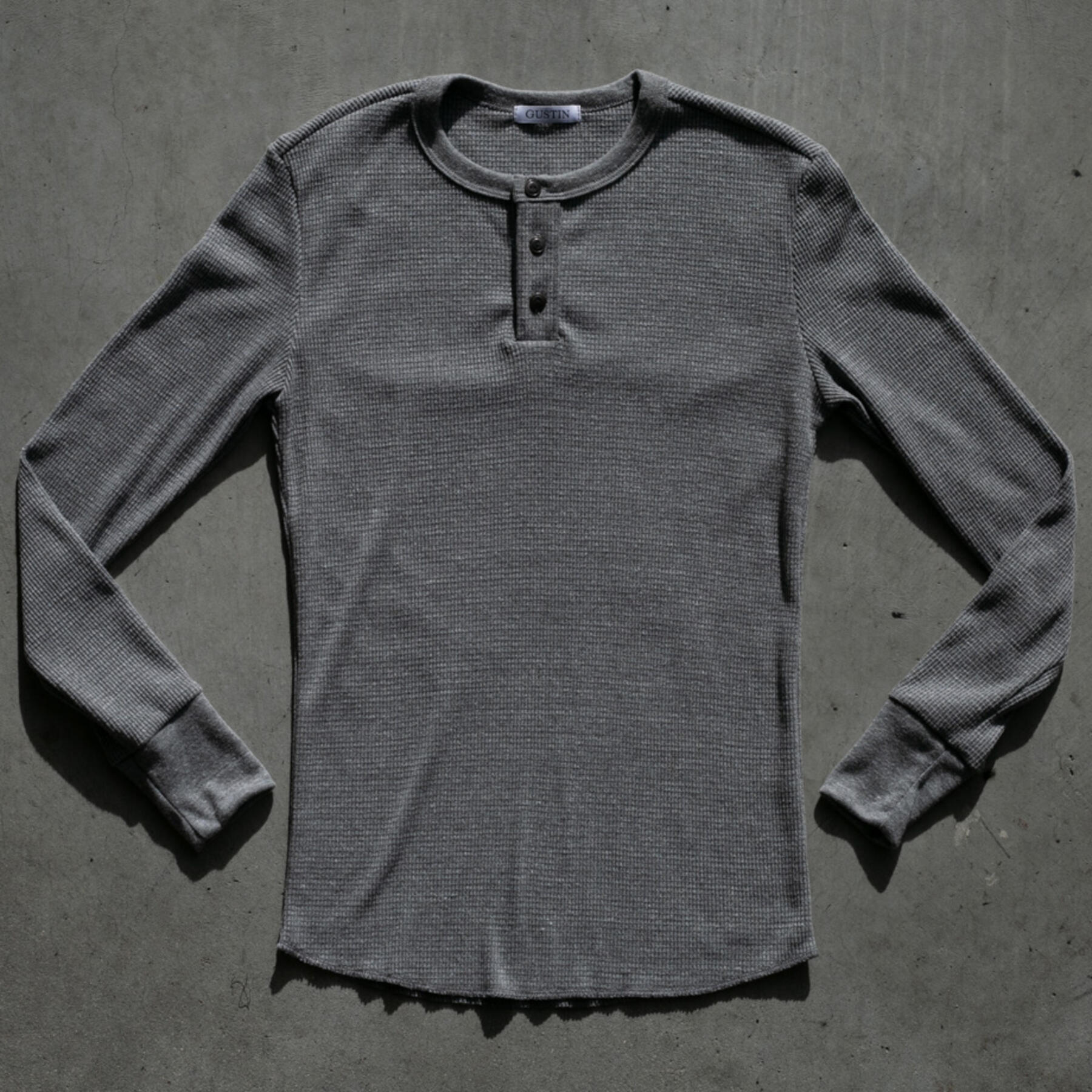 gustin waffle henley - heather grey