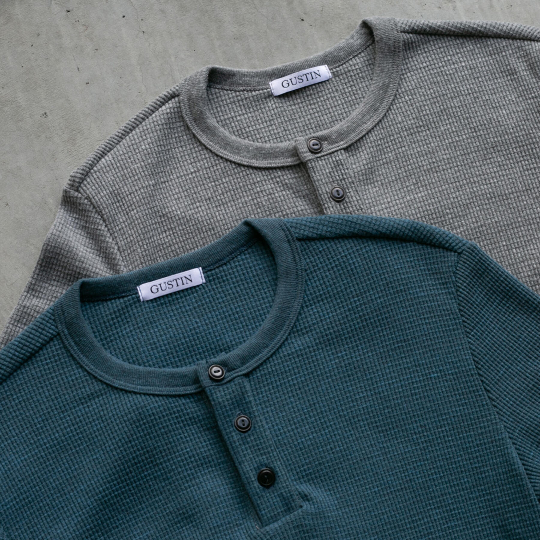 gustin waffle henley 2 pack (heather grey, ocean)
