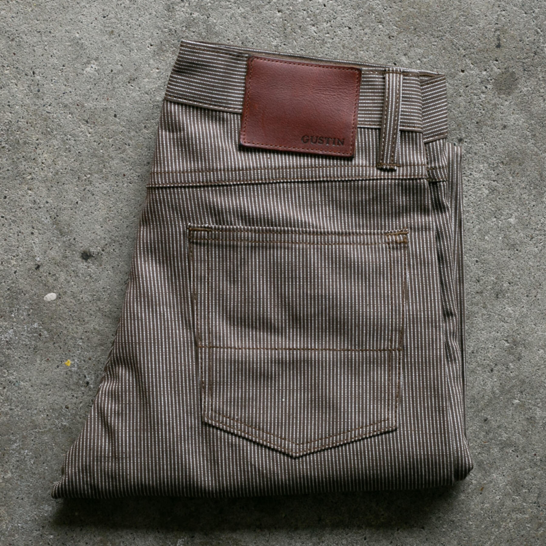 gustin #82 vintage ticking stripe 5 pocket - brown olive