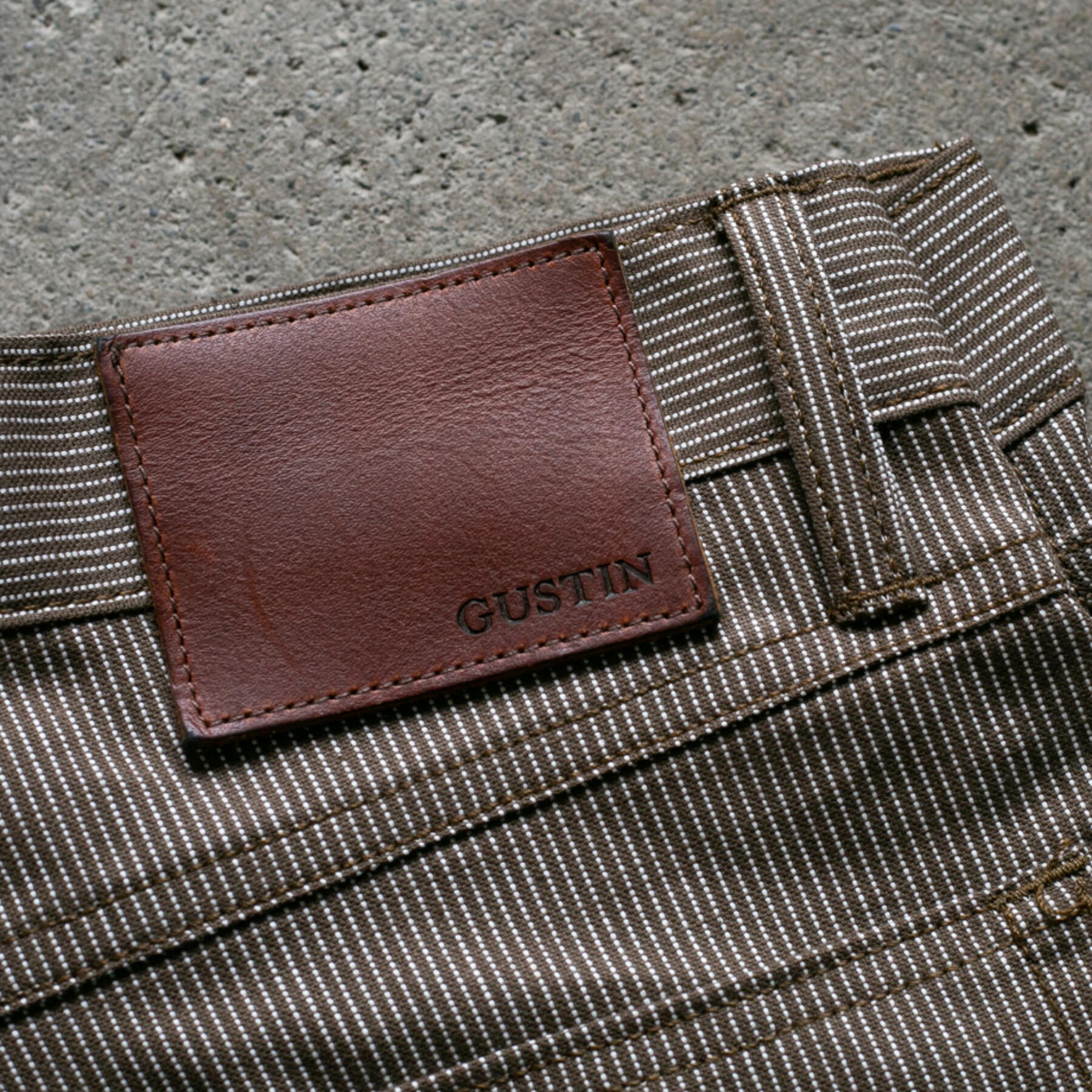 gustin #82 vintage ticking stripe 5 pocket - brown olive