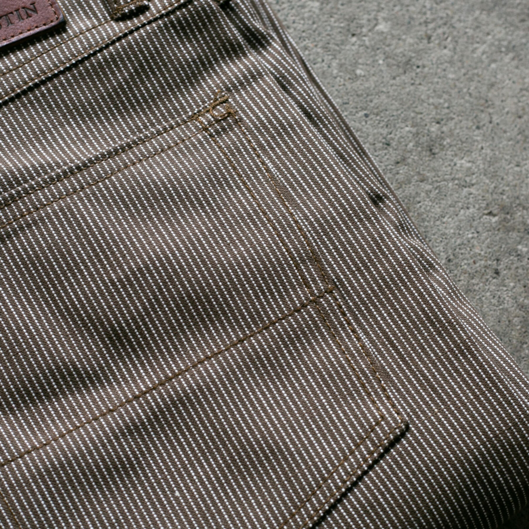 gustin #82 vintage ticking stripe 5 pocket - brown olive