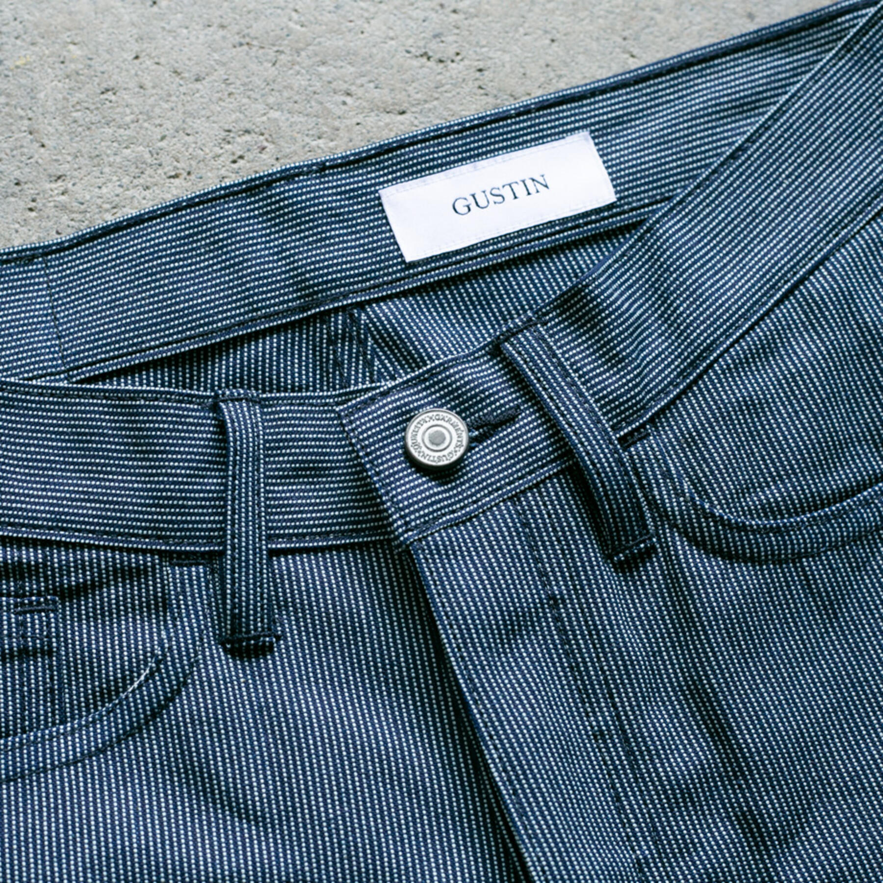 gustin #83 vintage ticking stripe 5 pocket - indigo