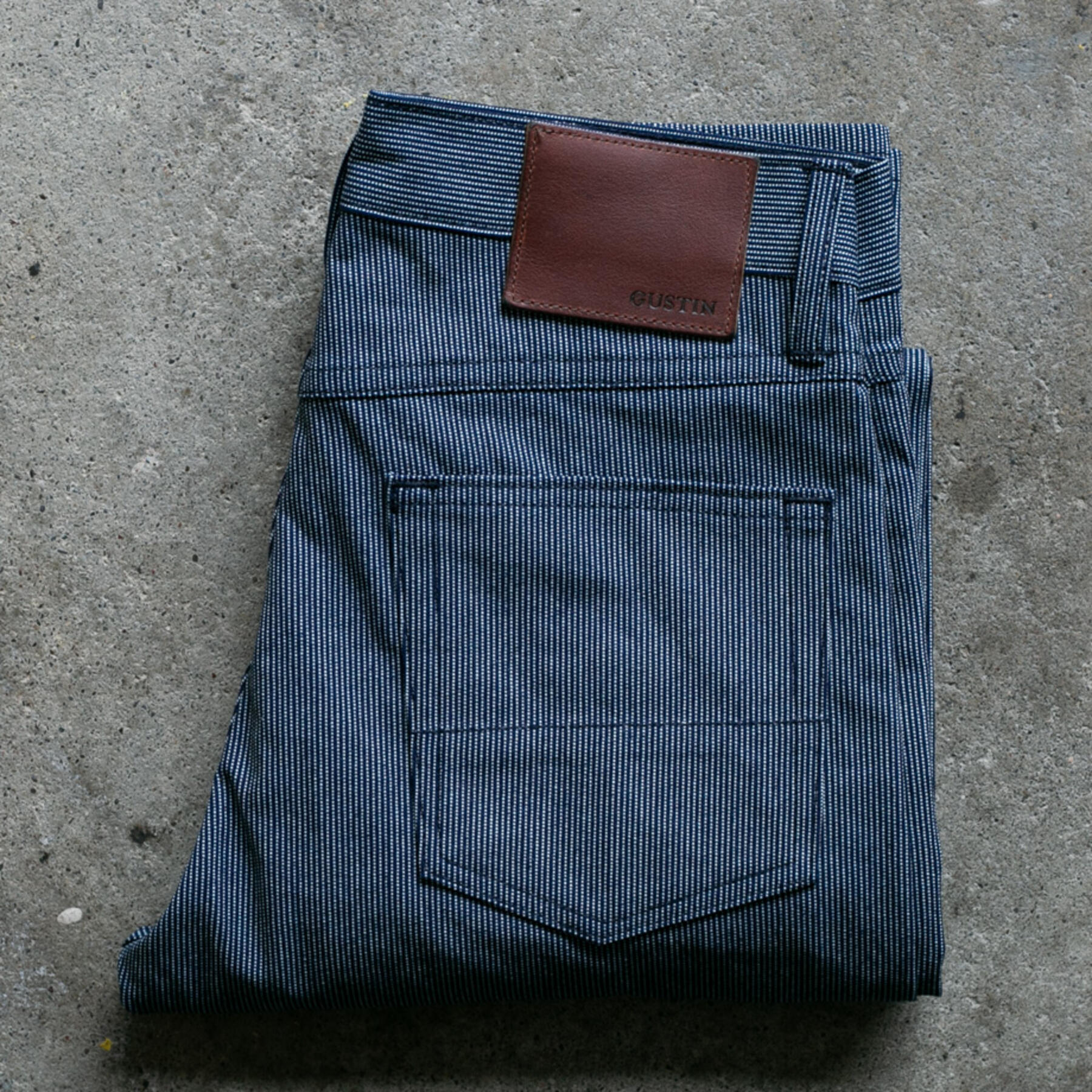gustin #83 vintage ticking stripe 5 pocket - indigo