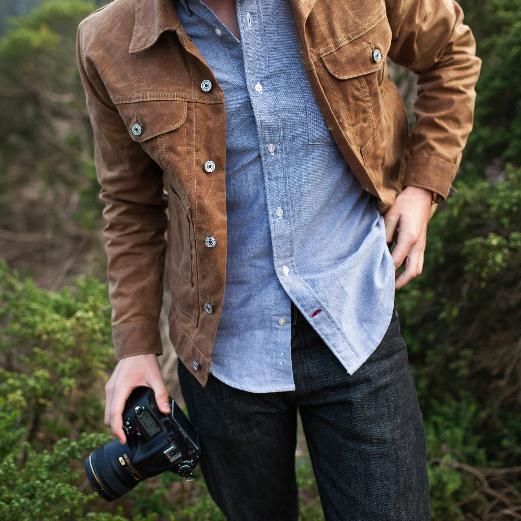 gustin trucker jacket - flannel-lined waxed brown