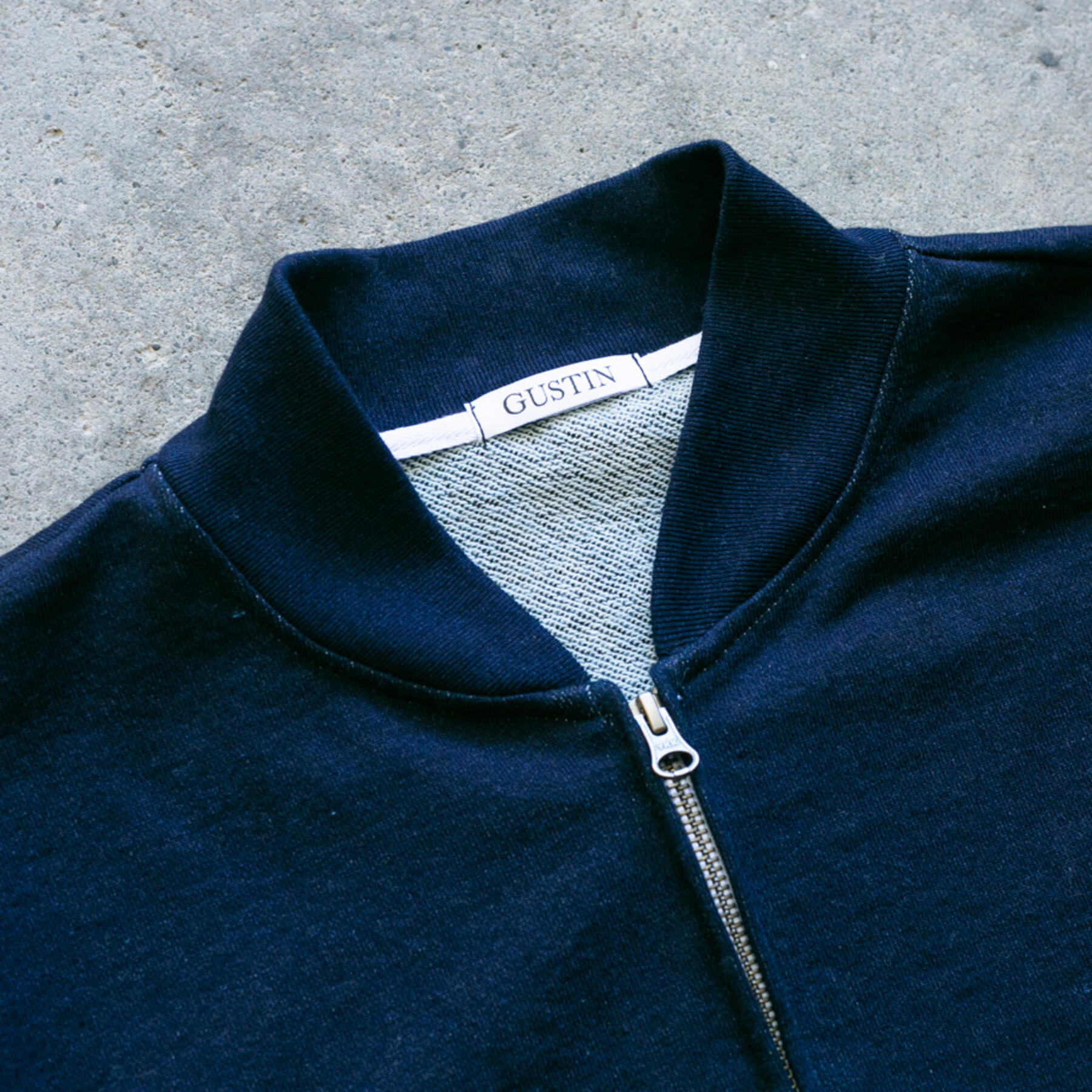 gustin french terry bomber - dark indigo dye