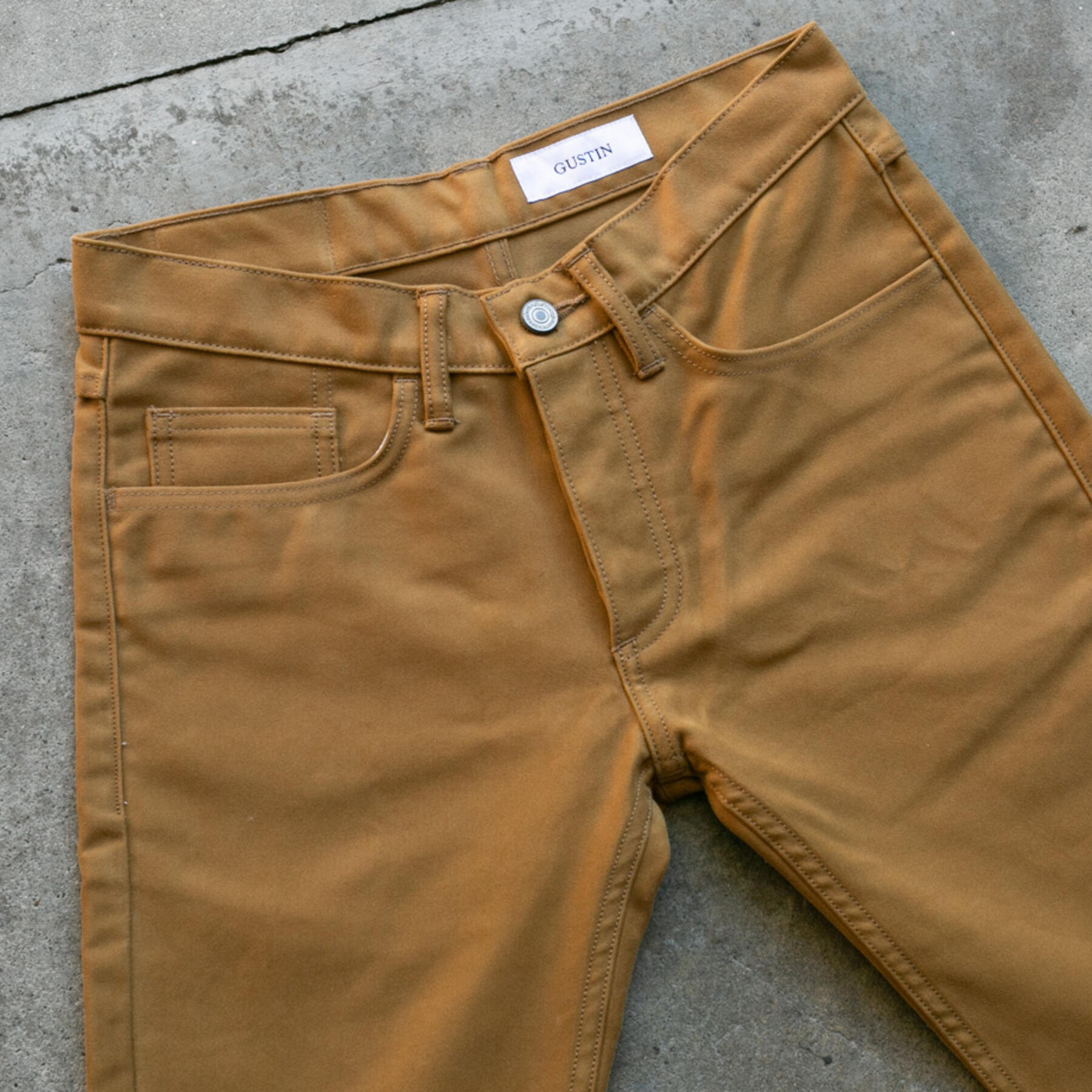 gustin #87 japan heavy moleskin 5 pocket - gold camel