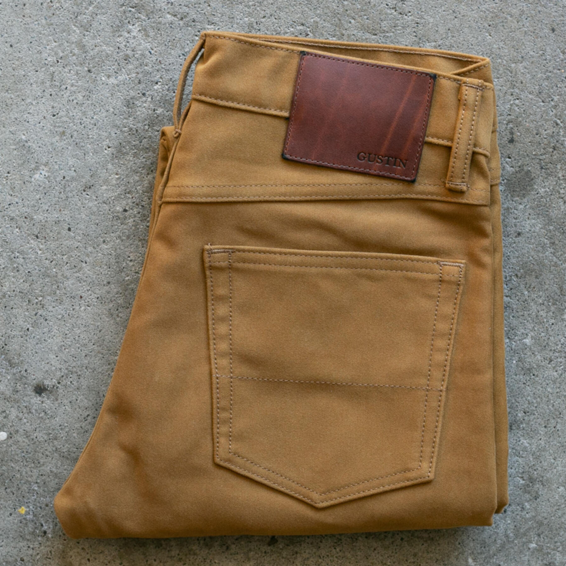 gustin #87 japan heavy moleskin 5 pocket - gold camel