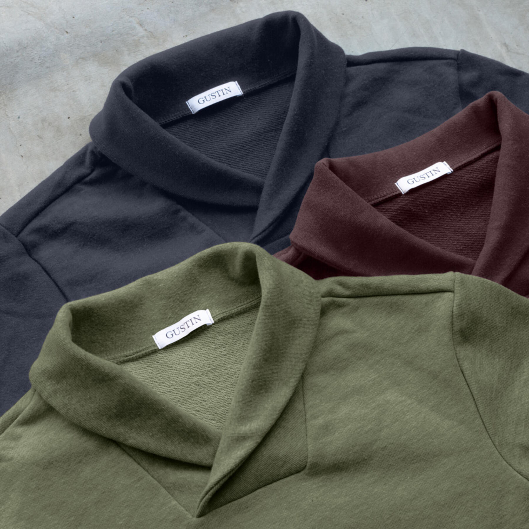 gustin shawl collar french terry 3 pack