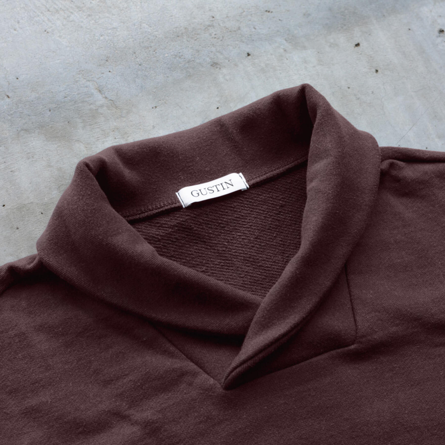 gustin shawl collar french terry - oxblood