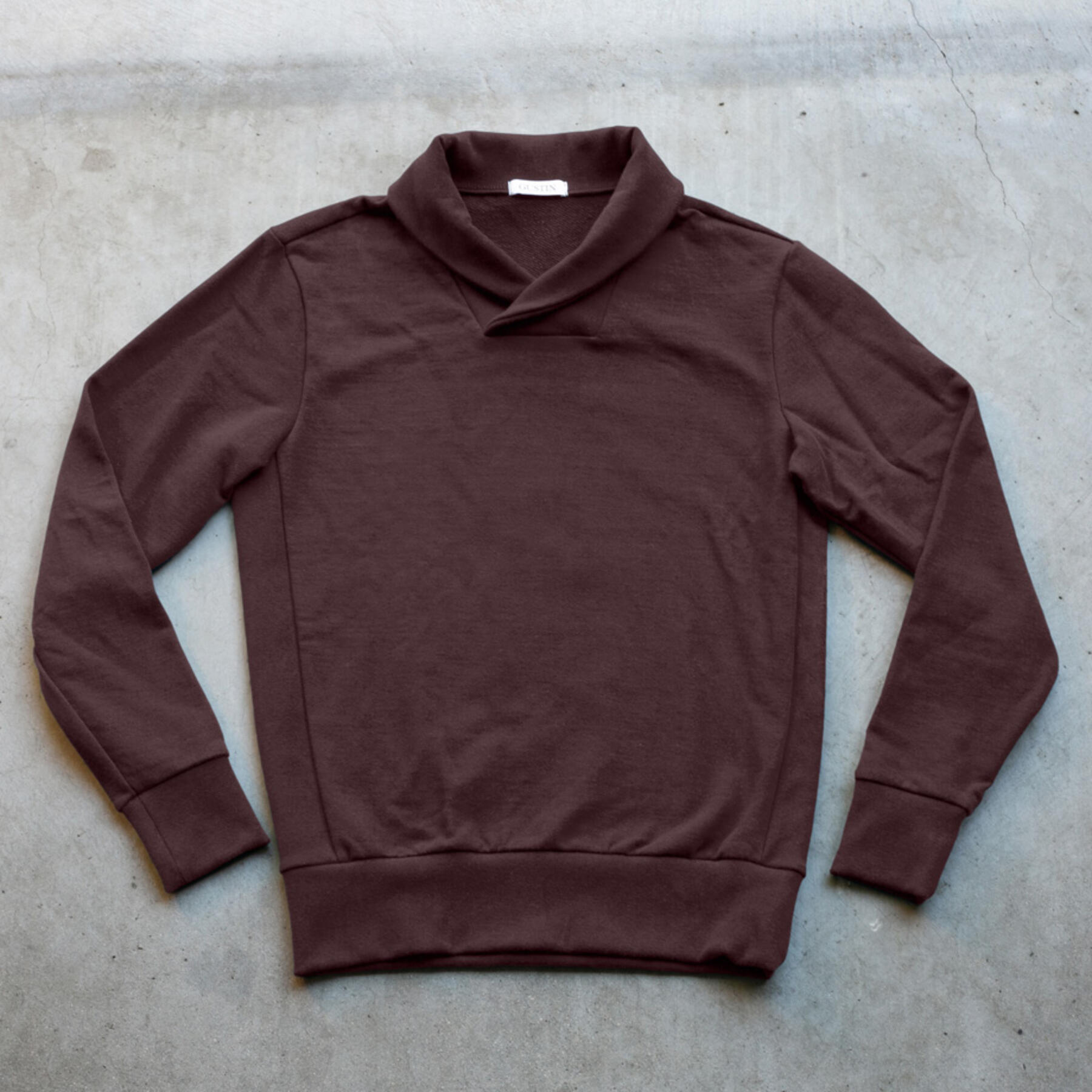 gustin shawl collar french terry - oxblood