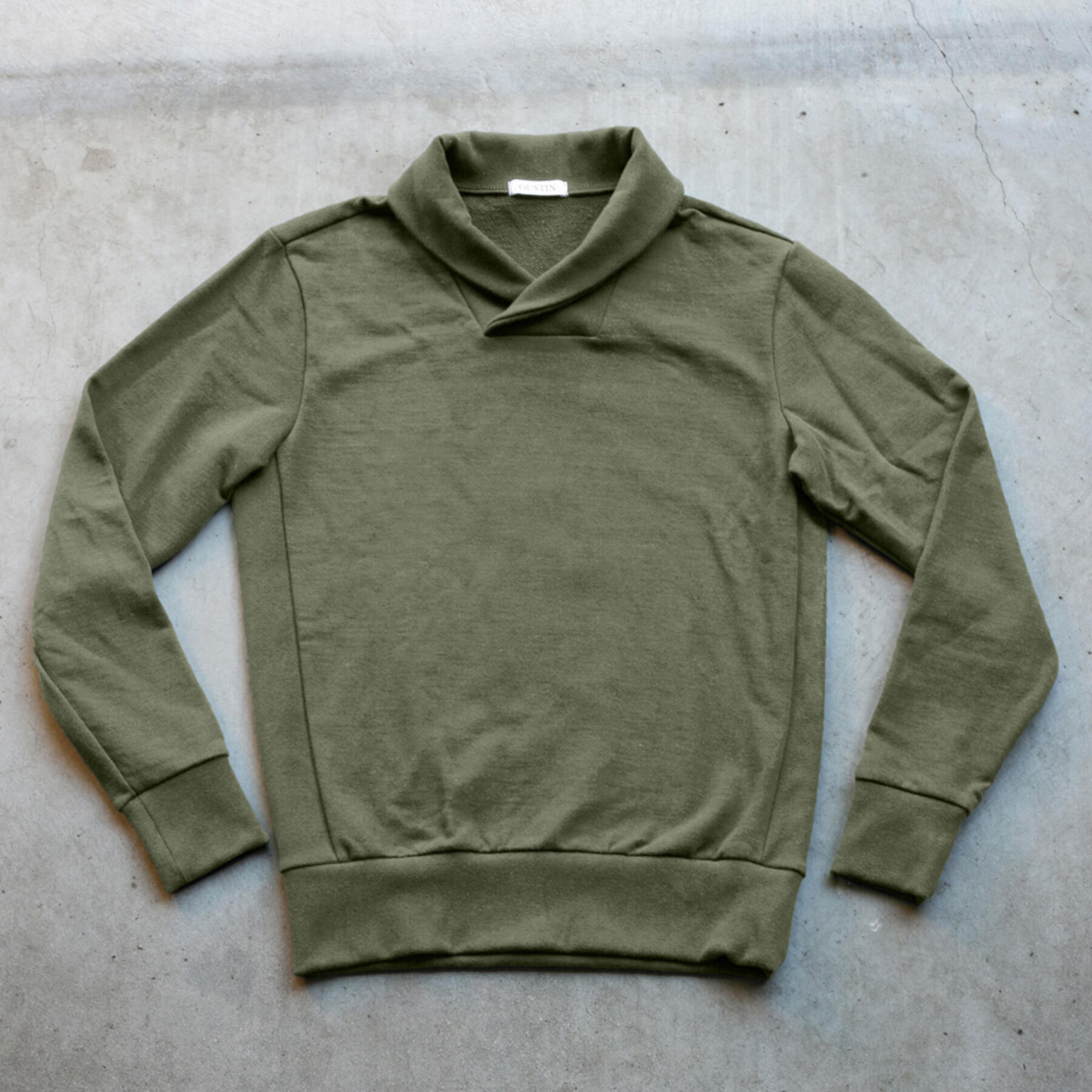 gustin shawl collar french terry - olive drab