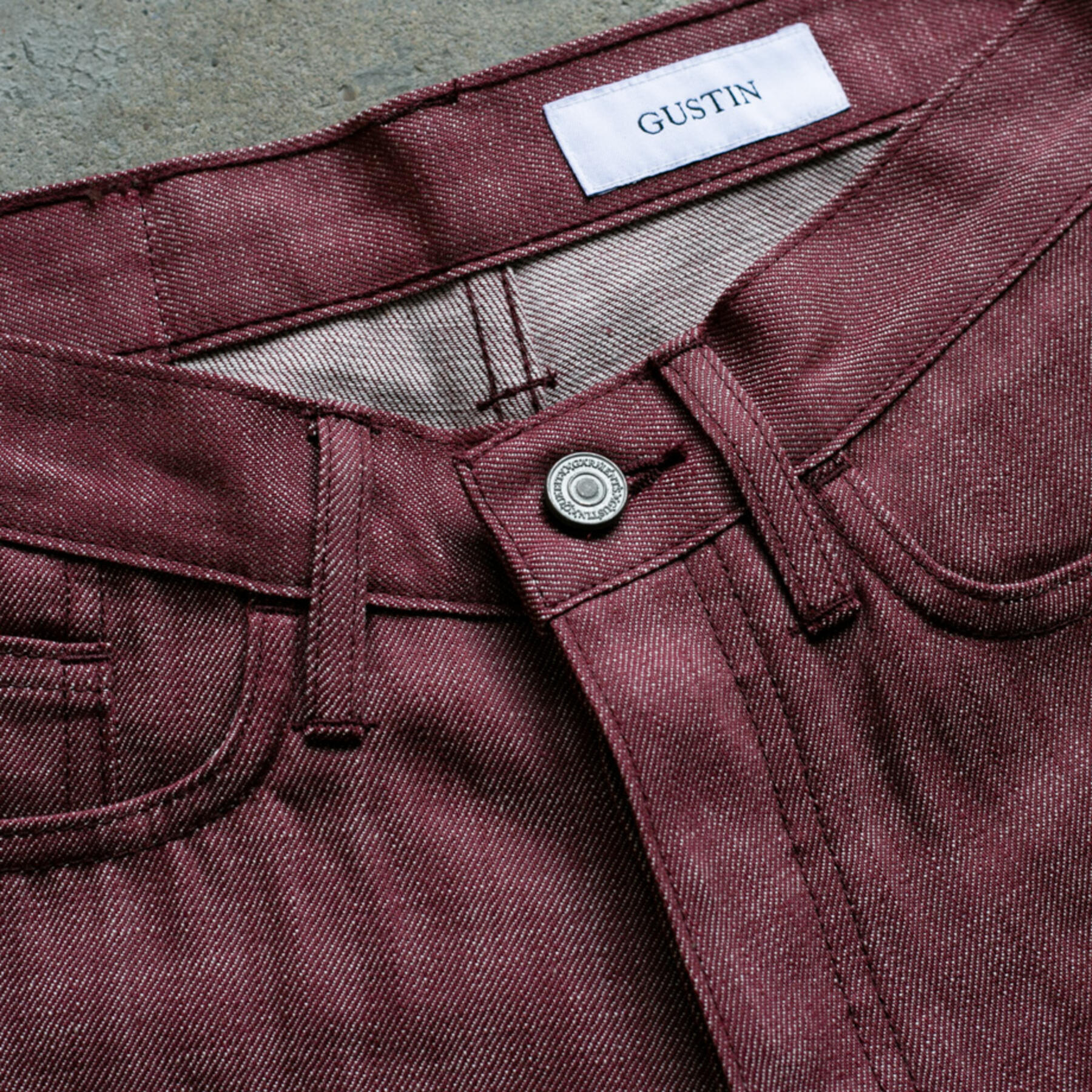 gustin #94 cone mills oxblood 5 pocket