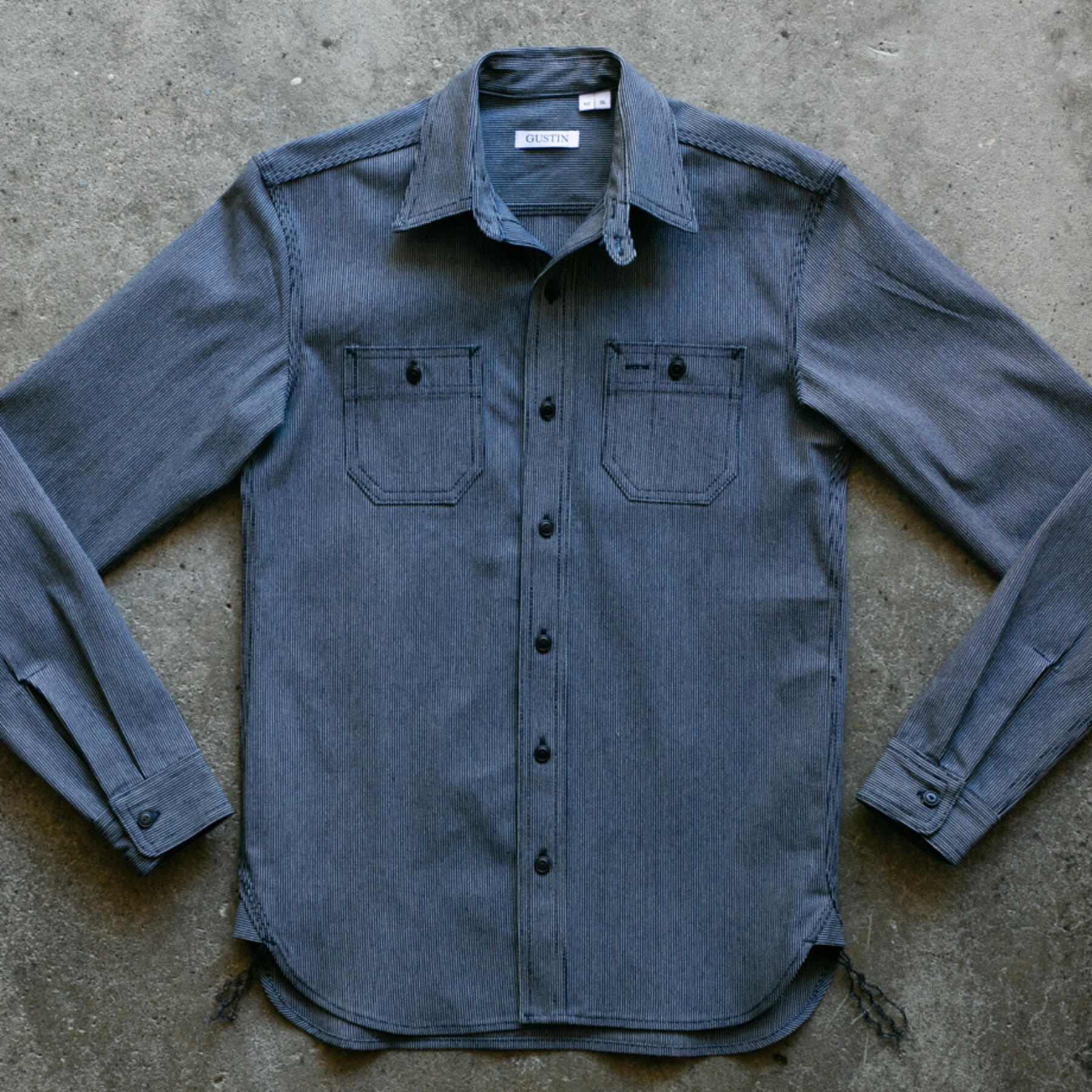 gustin #78 vintage ticking stripe workshirt - indigo