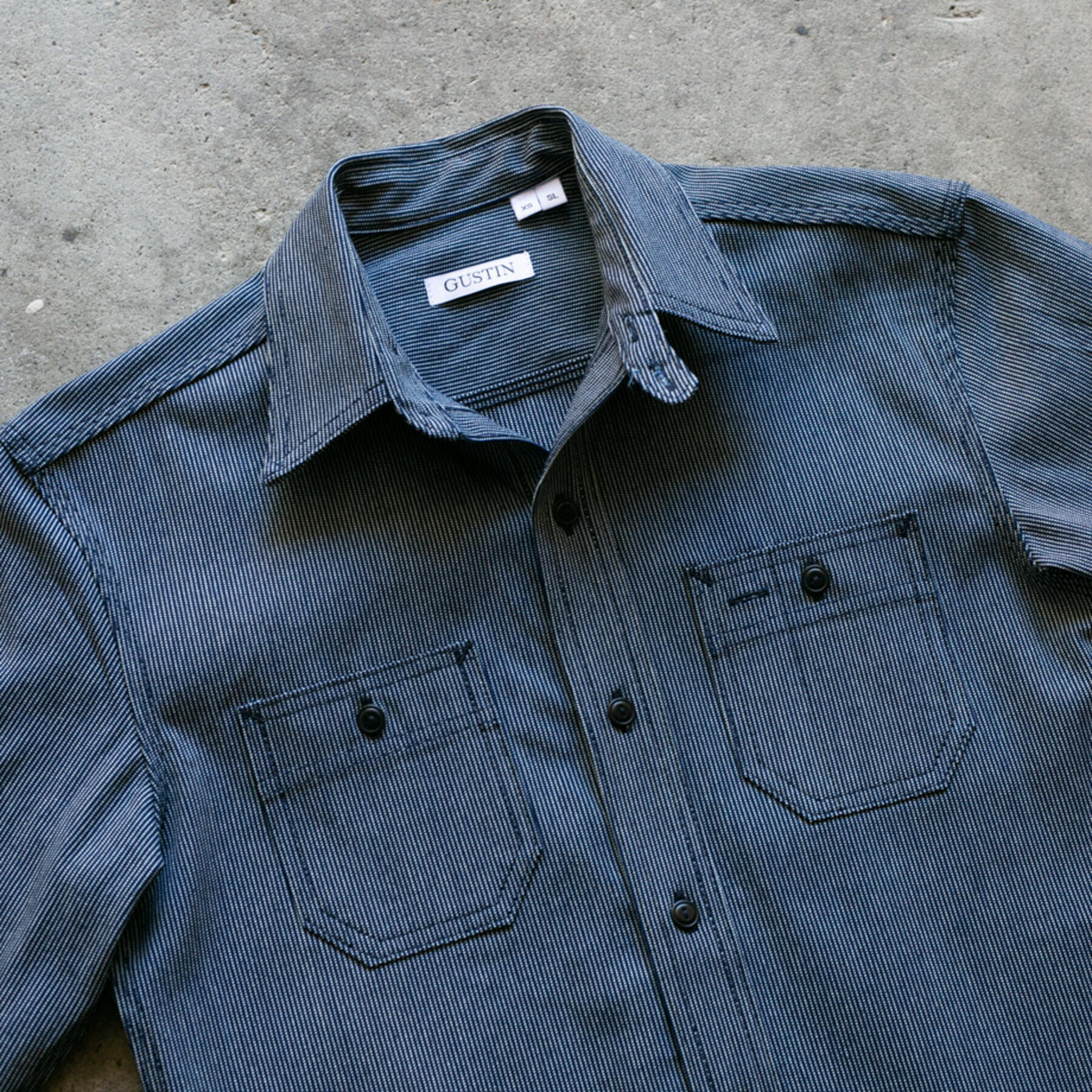 gustin #78 vintage ticking stripe workshirt - indigo