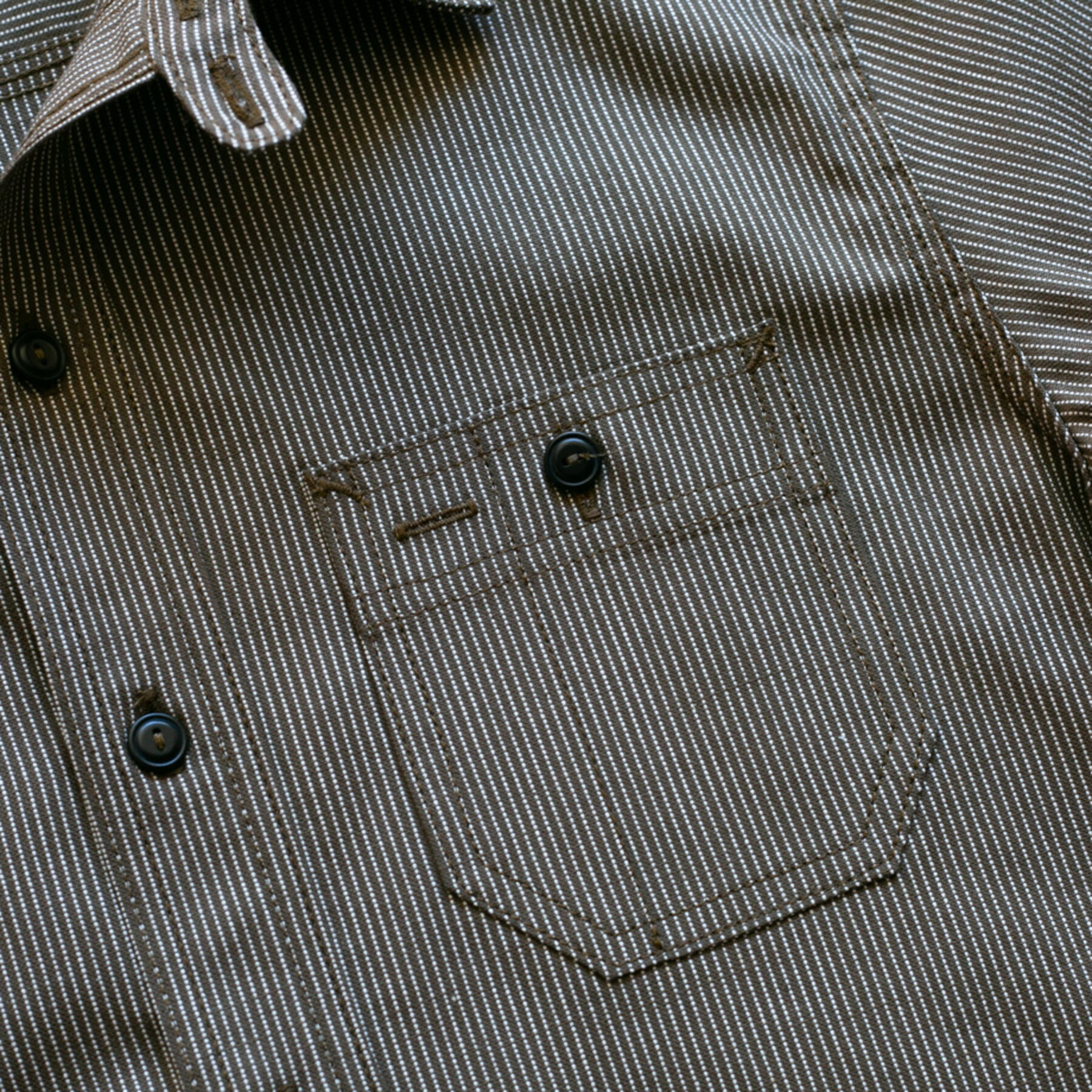 gustin #77 vintage ticking stripe workshirt - brown olive
