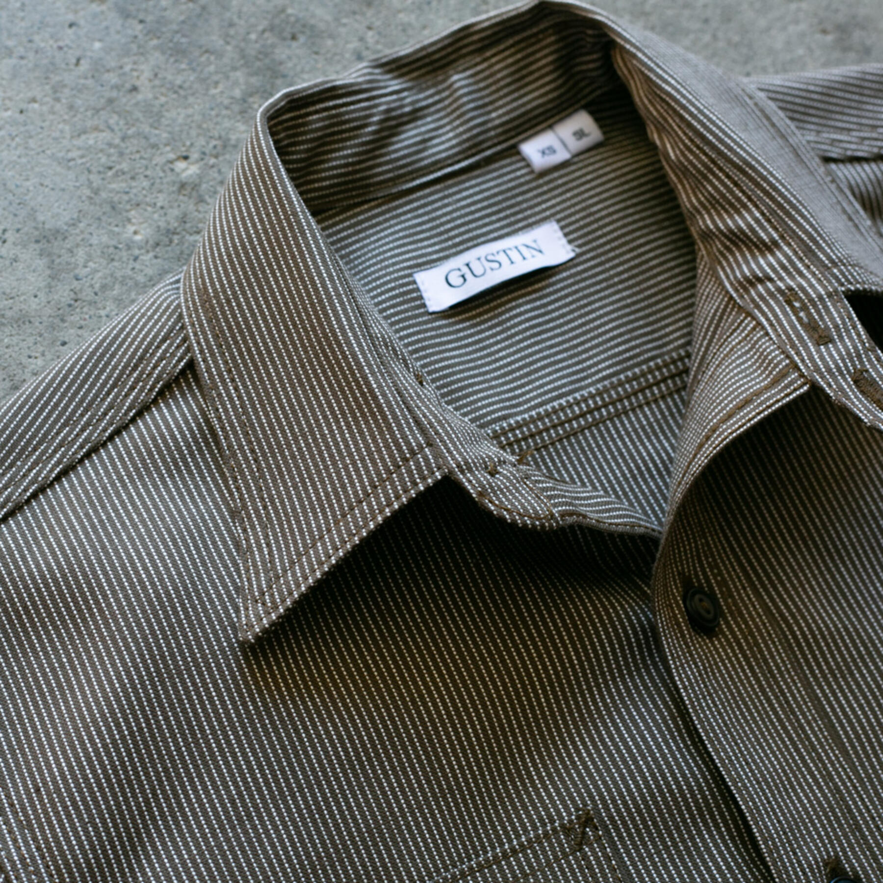 gustin #77 vintage ticking stripe workshirt - brown olive