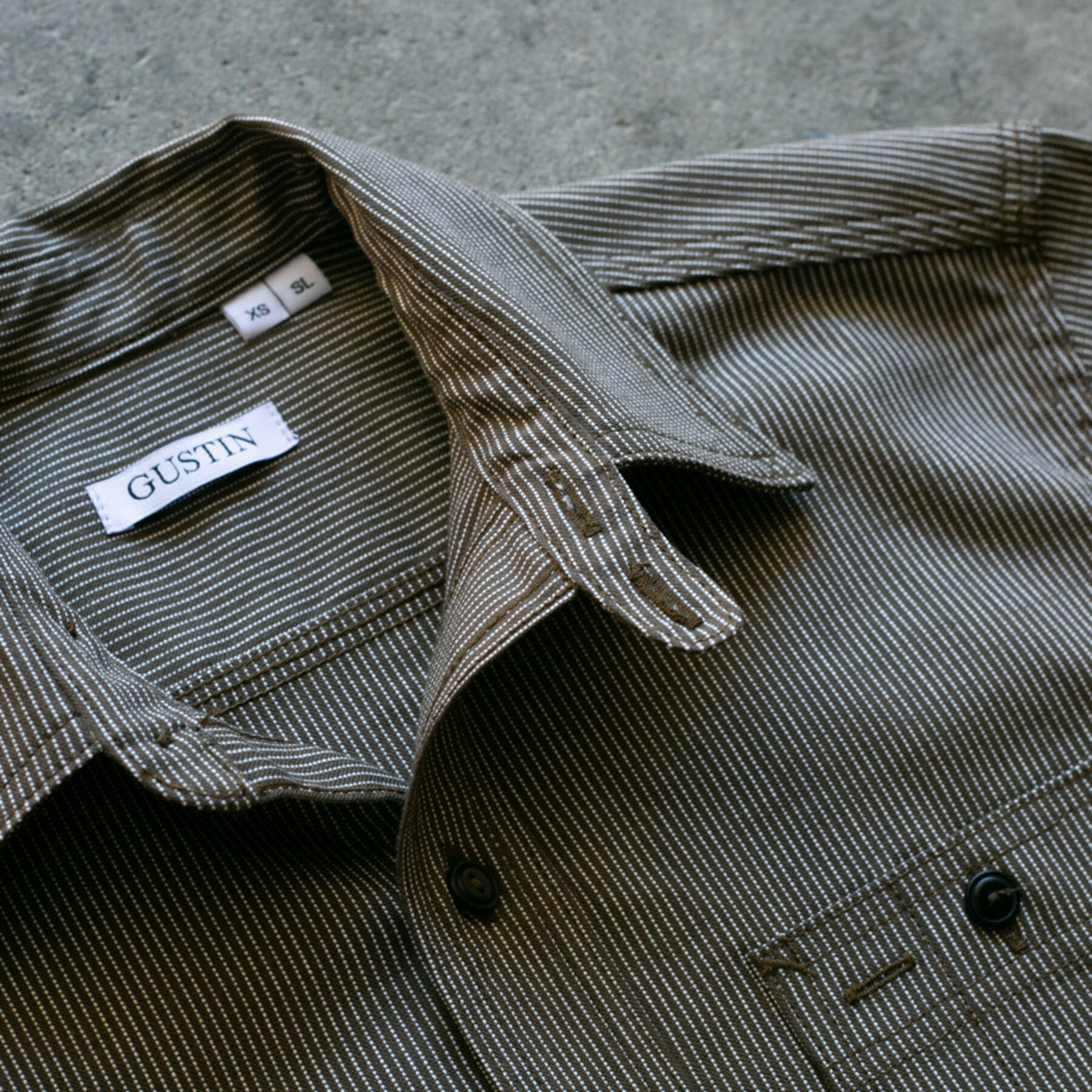 gustin #77 vintage ticking stripe workshirt - brown olive