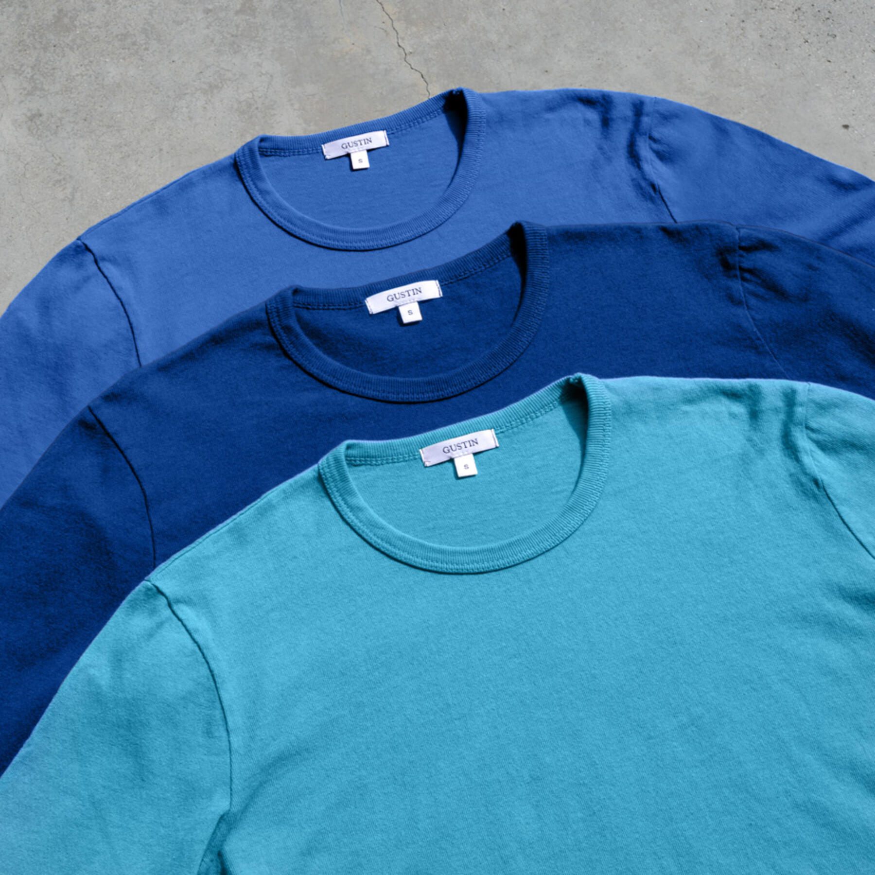 gustin long sleeve heavyweight pigment dye t-shirt blue collection