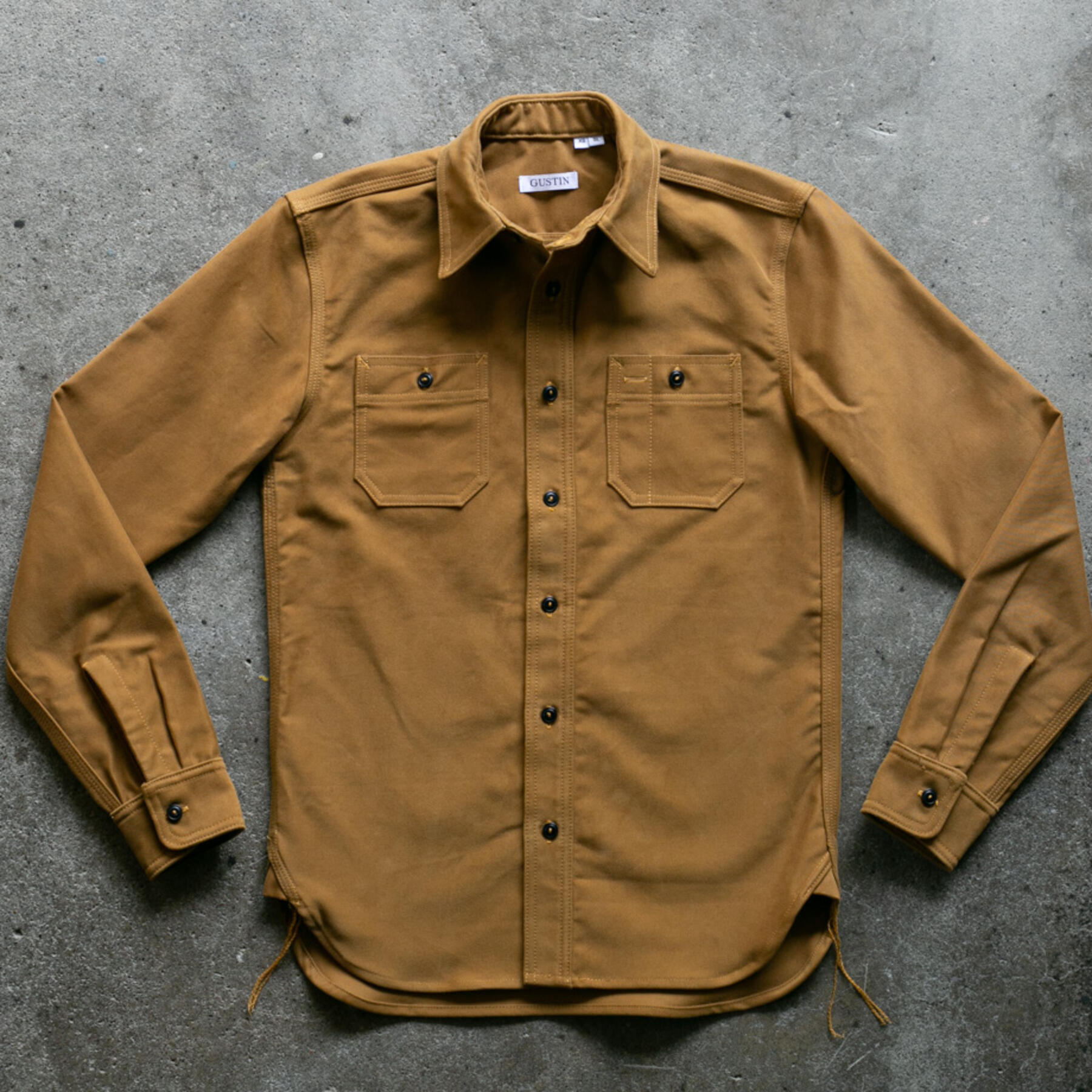 gustin #80 japan heavy moleskin workshirt - gold khaki