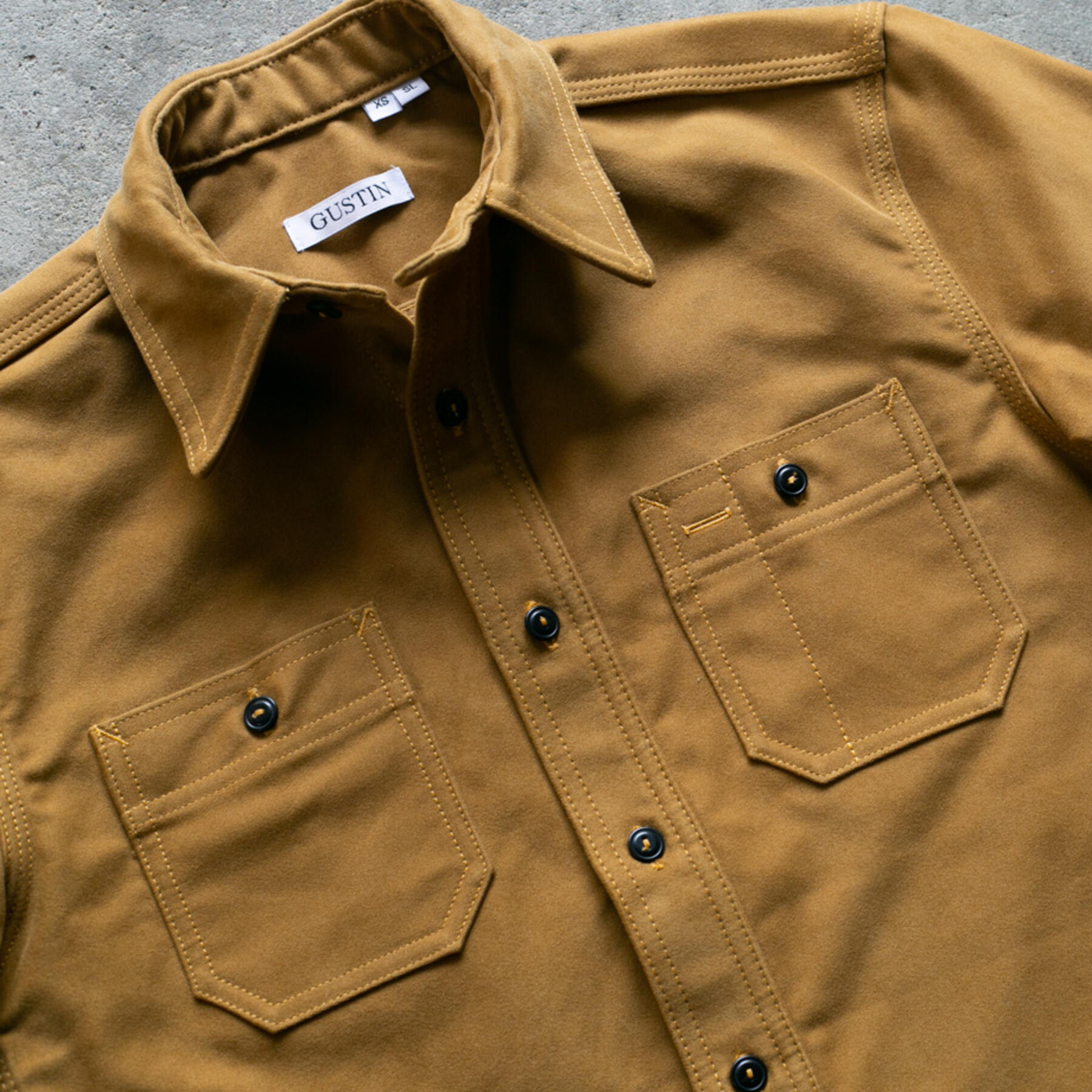 gustin #80 japan heavy moleskin workshirt - gold khaki