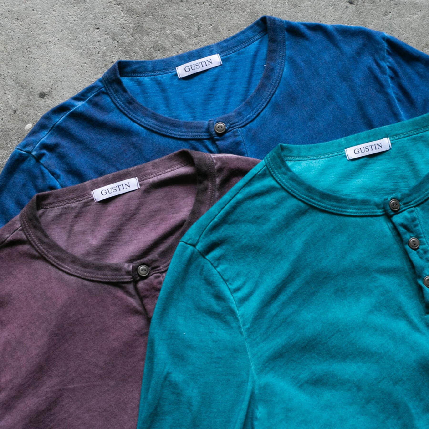gustin vintage wash henley 3 pack (oxblood, royal, teal)