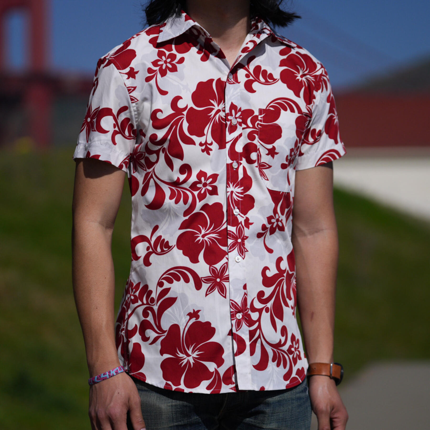 gustin #761 red white floral short sleeve shirt