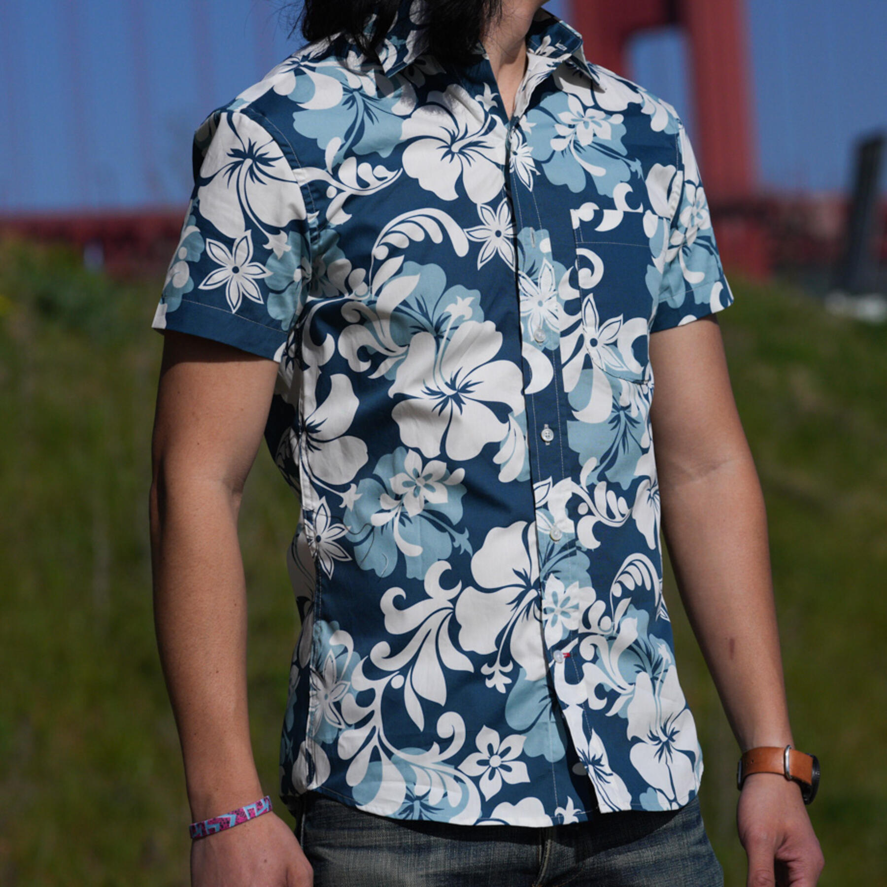 gustin #760 blue sky floral short sleeve shirt