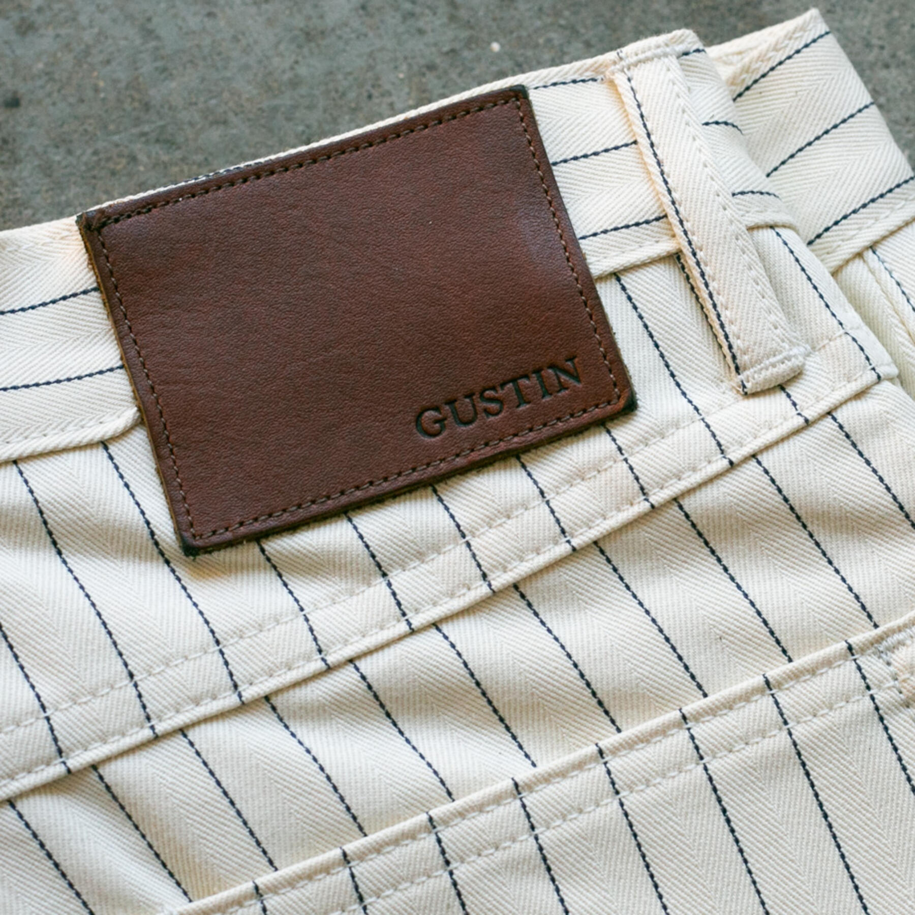 gustin #106 japan pinstripe herringbone 5 pocket - natural