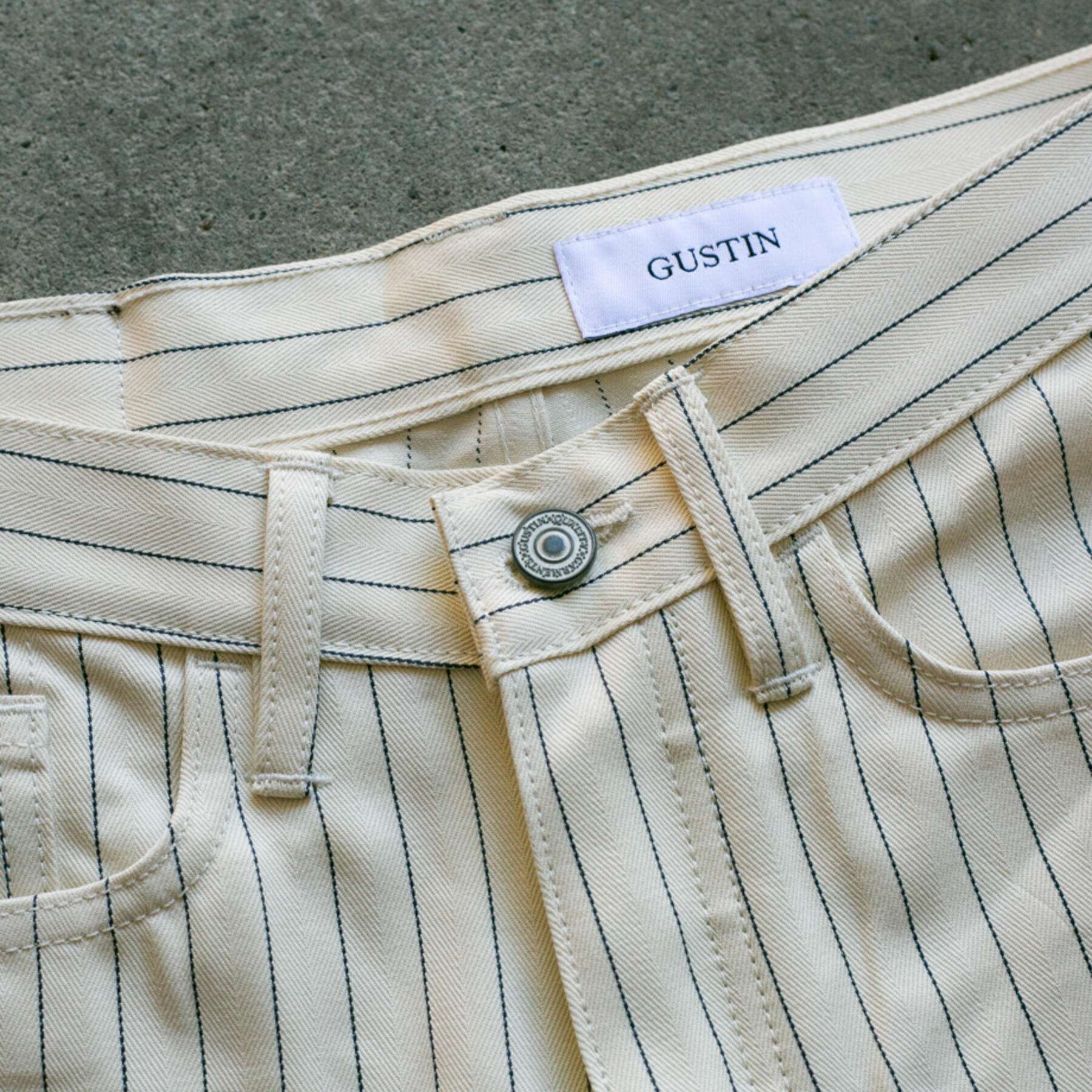 gustin #106 japan pinstripe herringbone 5 pocket - natural