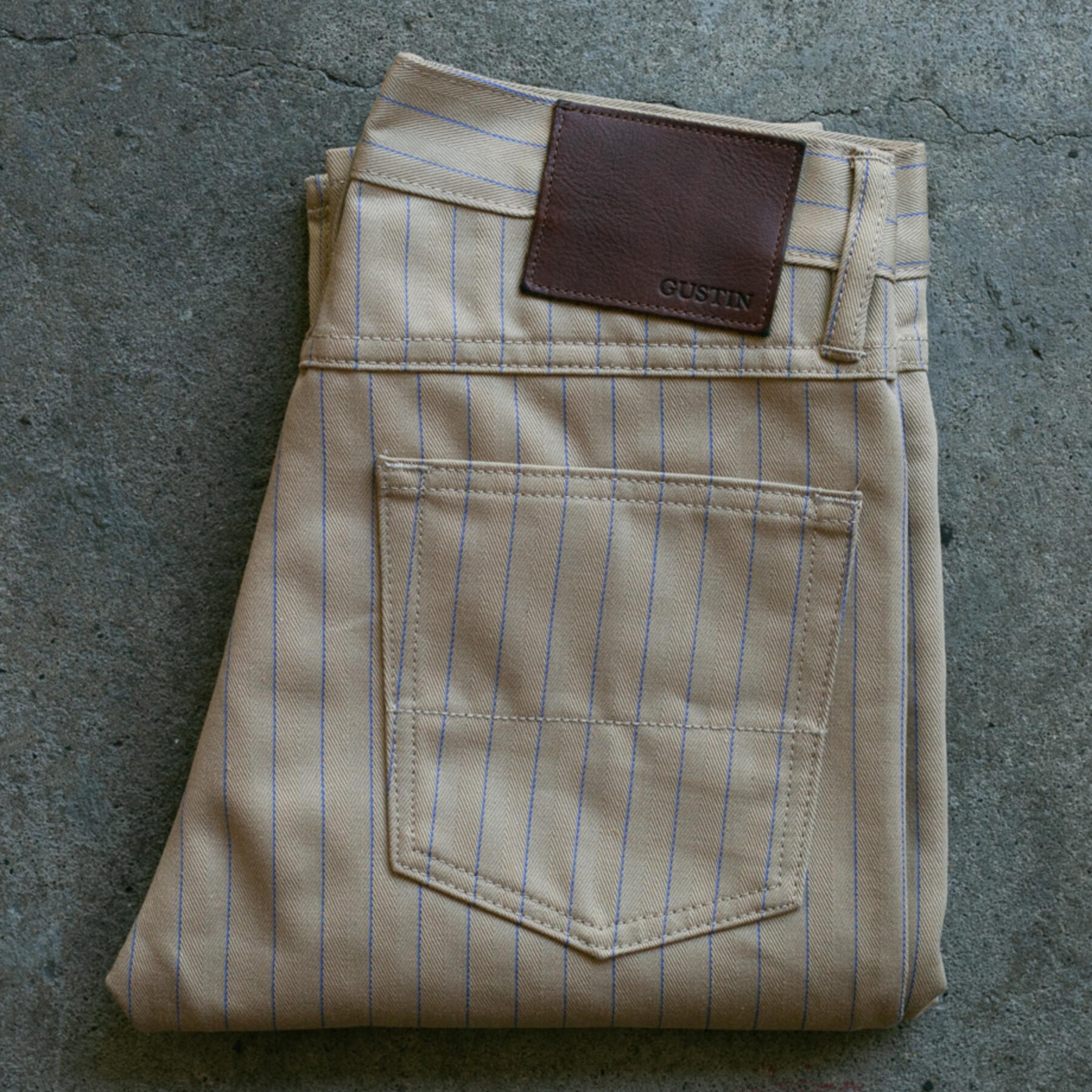 gustin #105 japan pinstripe herringbone 5 pocket - khaki